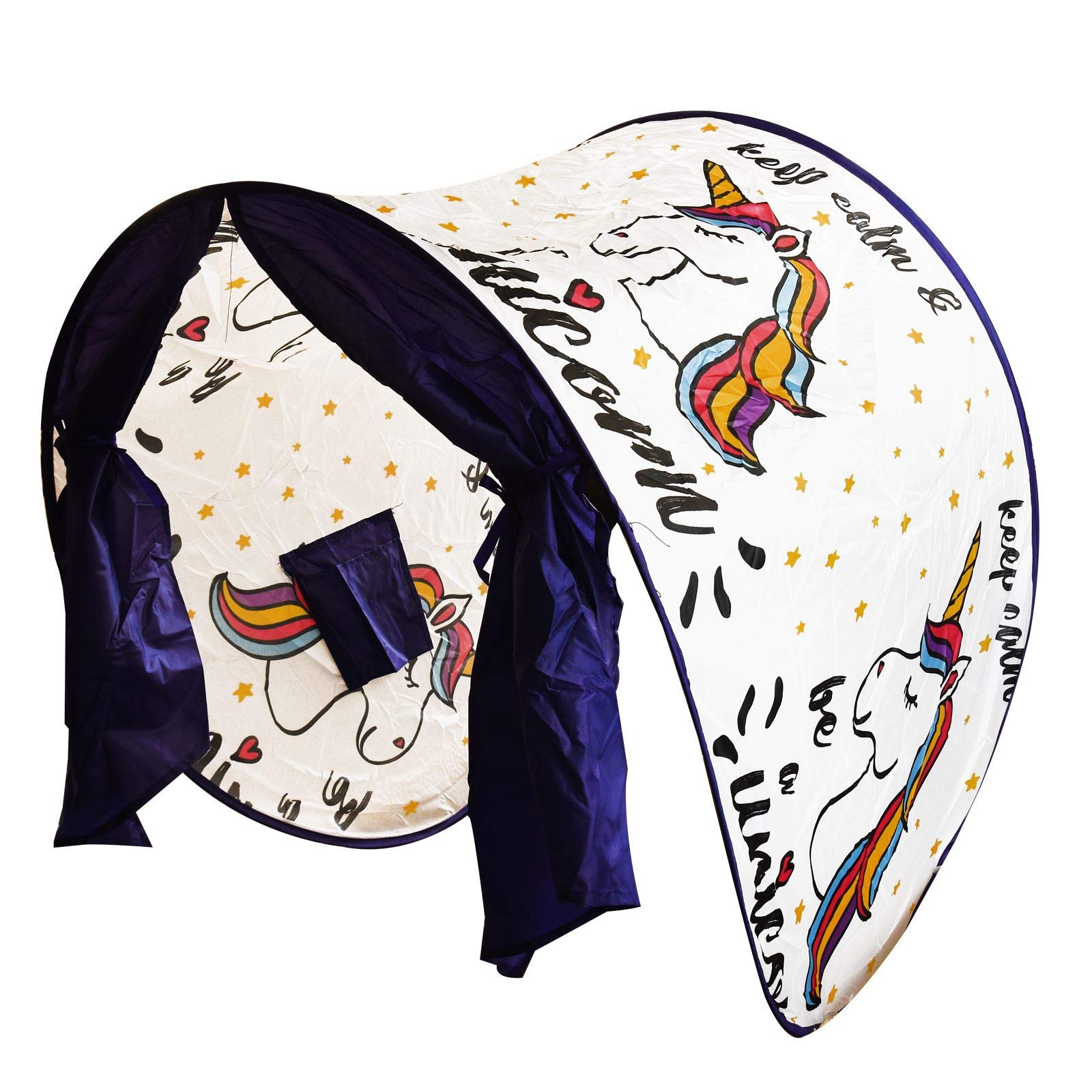 ALBERT AUSTIN Unicorn Bed Canopy - Pop Up Dream Screen with Magical Unicorn Designs for Girls' Room Decor | Perfect for Sleepovers, Birthday Parties & Princess Themed Bedrooms