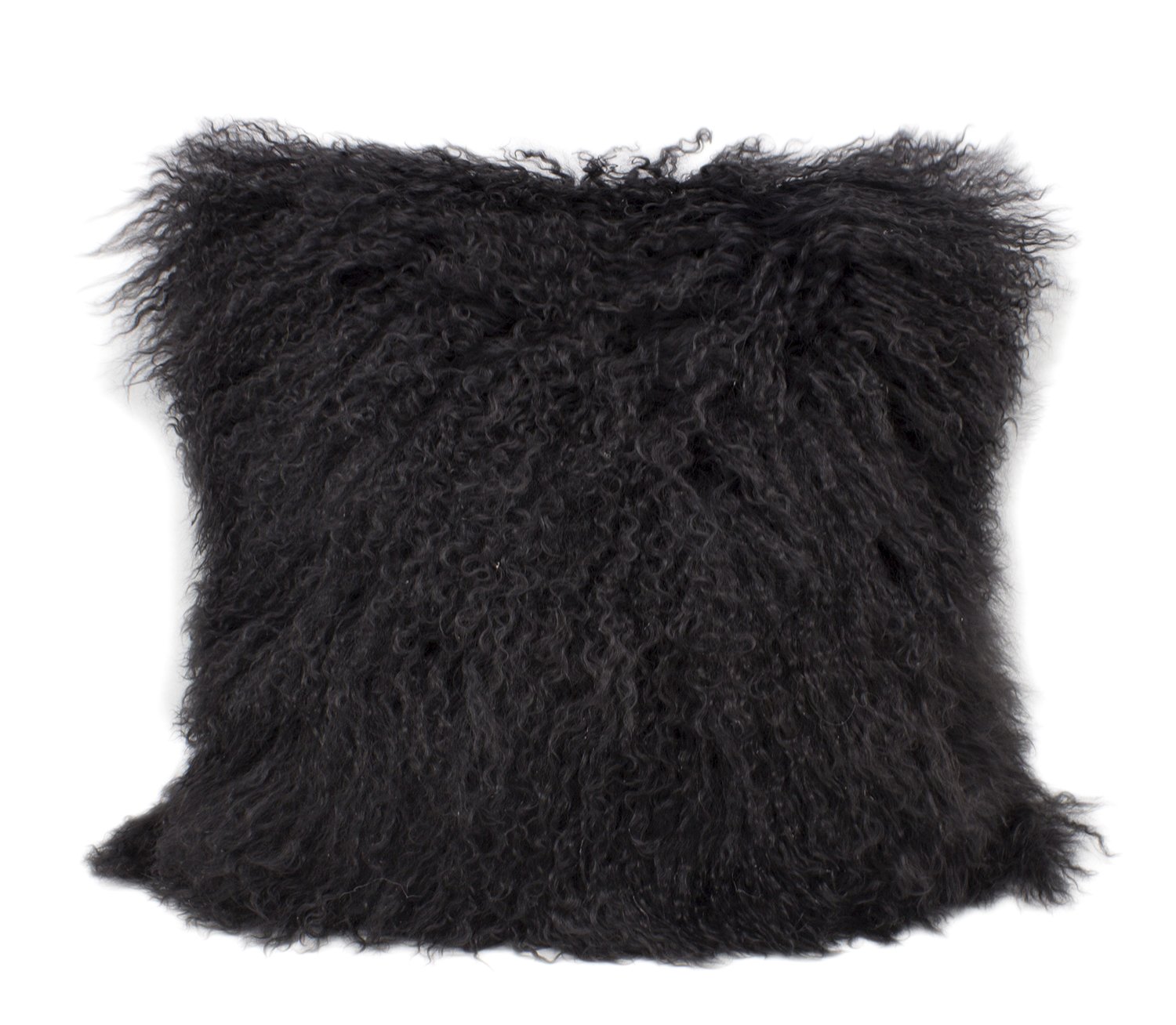 Genuine Mongolian Lamb Fur Throw Pillow - 16x16 Inches, Soft & Luxurious Black Decorative Cushion for Sofa, Bed, or Home Decor - Cozy Winter Accent for Living Room & Bedroom