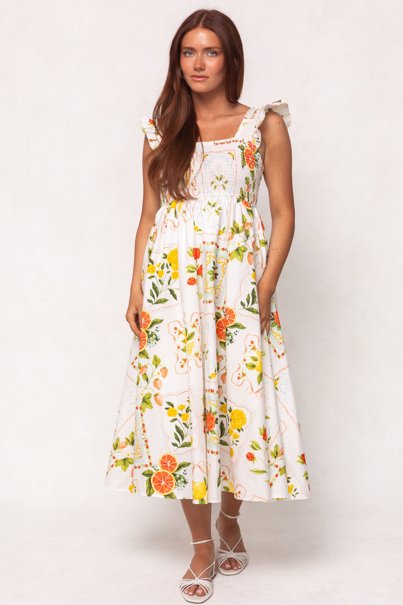 Camilla Citrus Print Dress - Floral Summer Maxi Dress for Women - Perfect for Beach Vacations & Outdoor Parties