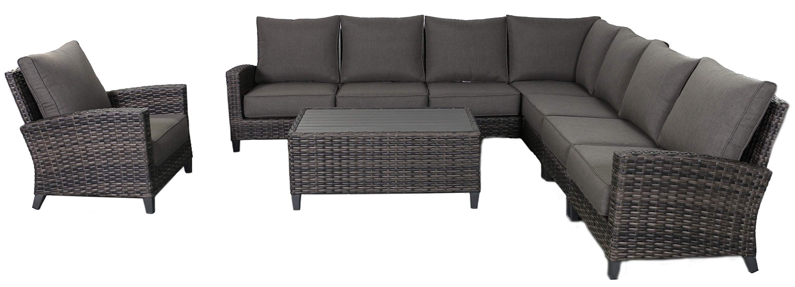 Envelor Barbados 7-Piece Outdoor Sectional Sofa Set with Rattan Wicker Frame & Club Chair - Patio Furniture for Garden, Poolside, and Backyard Relaxation