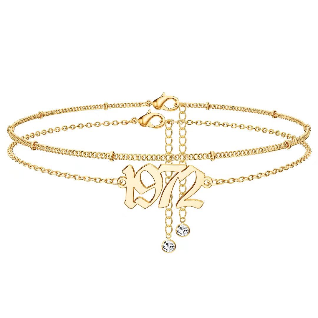 14K Gold Plated Birth Year Anklet for Women - Beach Jewelry & Birthday Gift