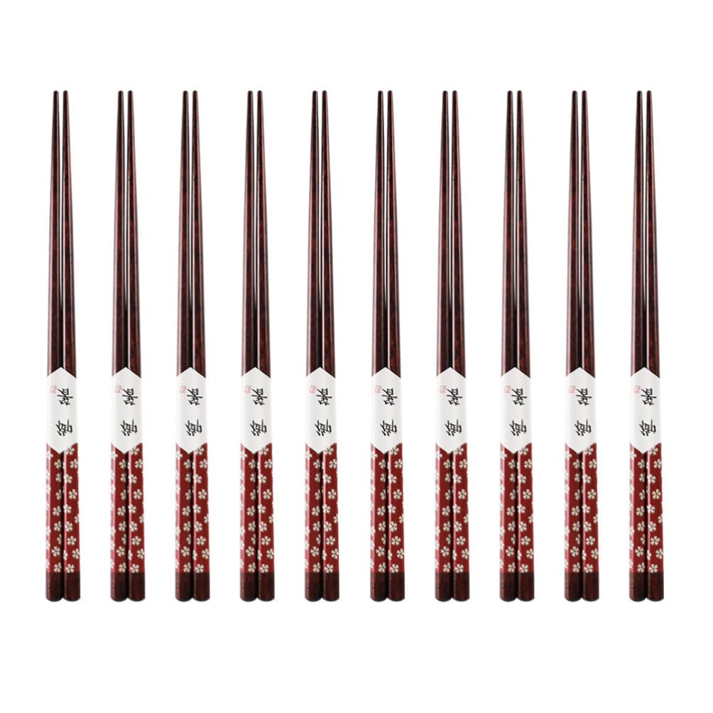 Premium Hemoton Travel Utensil Set - 10 Pairs Japanese Style Wooden Chopsticks with Elegant Flower Patterns | Reusable Natural Wood Chopsticks | Perfect Kitchen Gift & Portable Dining Utensils for Asian Cuisine, Picnics, Camping, and Home Use