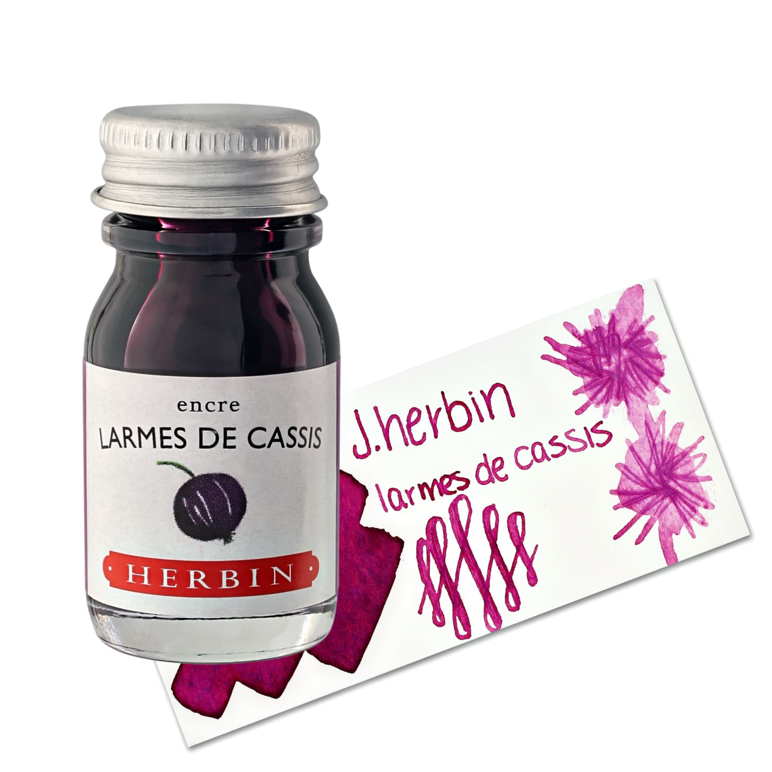 J. Herbin Larmés de Cassis Fountain Pen Ink - Blackcurrant Scented Bottled Ink & Cartridges for Calligraphy, Journaling & Letter Writing