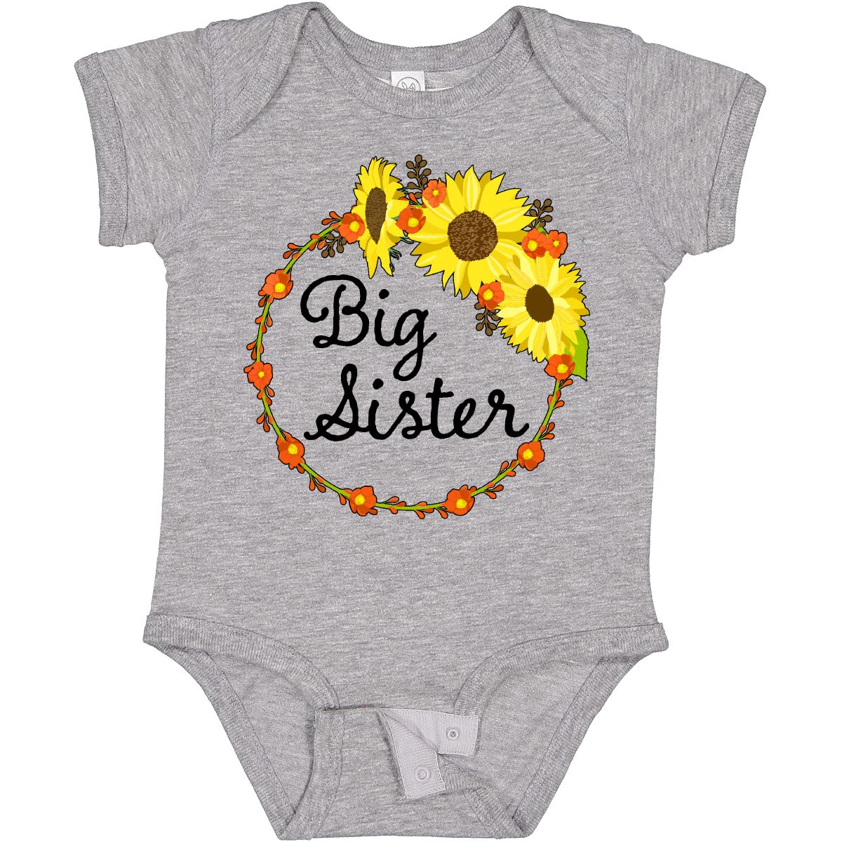 Inktastic Big Sister Sunflower Wreath Baby Bodysuit - Cute Matching Outfit for Newborn & Toddler Girls - Perfect for Sibling Announcement, Photo Shoots & Family Gifts