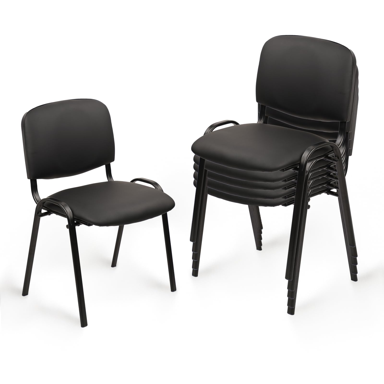CLATINA Stackable PU Leather Armless Waiting Room Chairs - Set of 5 Black Metal Frame Office Guest Chairs for Conference Rooms, Reception Lobbies & Training Schools | Durable Stacking Chairs Without Wheels for High-Traffic Areas