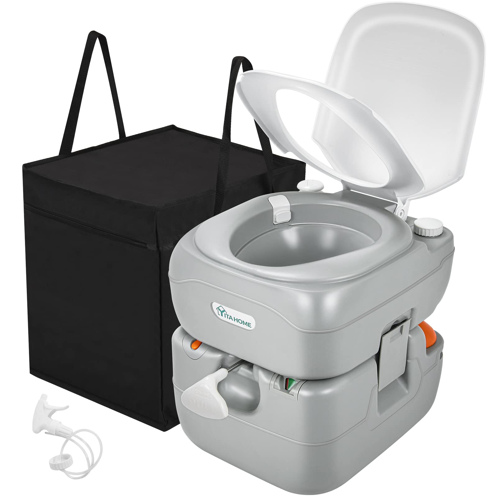 YITAHOME 5.8 Gallon Portable Toilet for Camping, RV, Boat & Outdoor Use - Leak-Proof Travel Toilet with Carry Bag, Hand Sprayer, Level Indicator & Handle Pump - Perfect for Road Trips, Hiking, Emergency Preparedness & Off-Grid Living