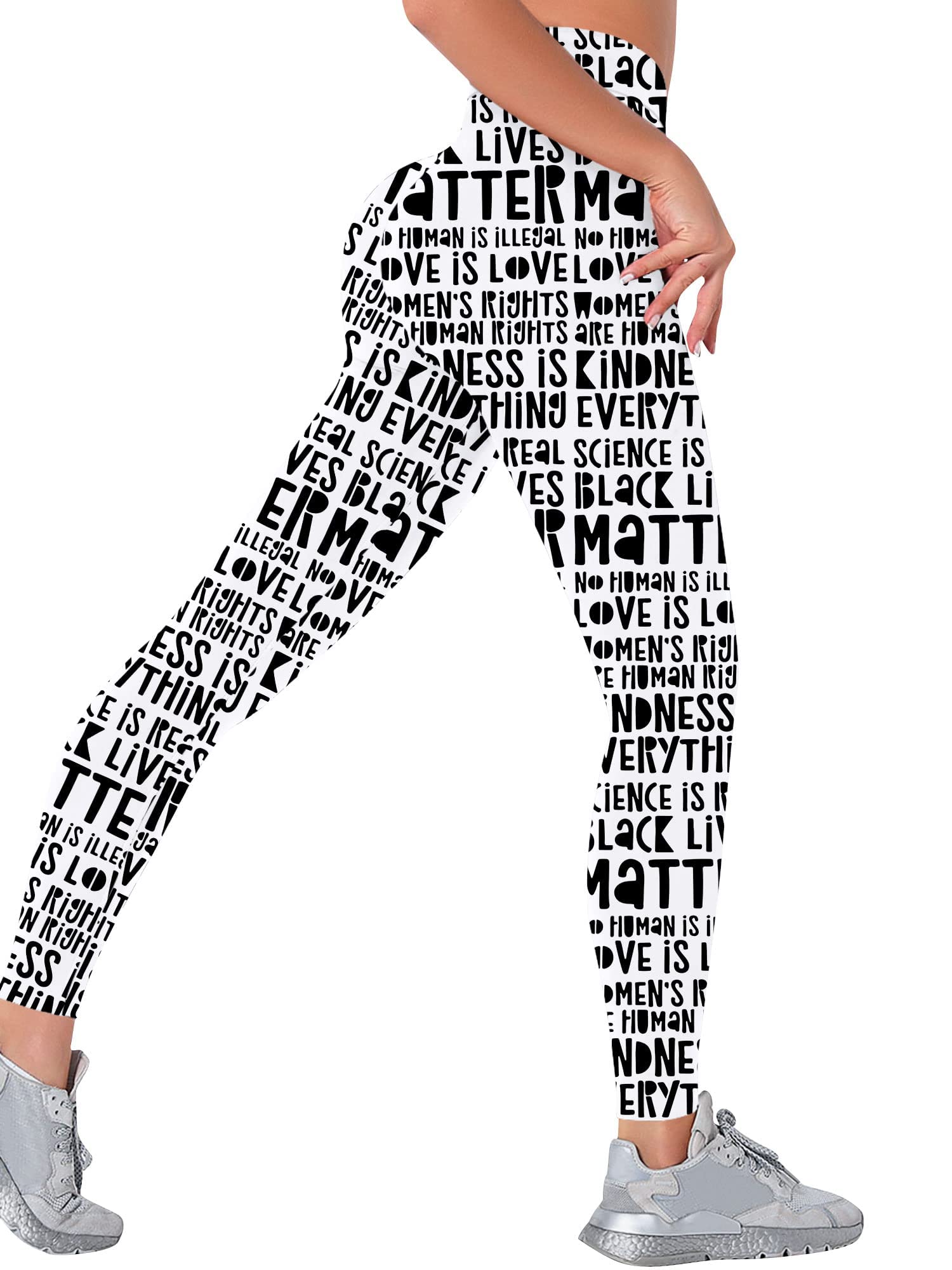 StarVnc Women's Black Lives Matter Letter Print High Waist Yoga Pants - Tummy Control Workout Leggings for Gym, Running & Casual Wear | BLM Movement Support Activewear