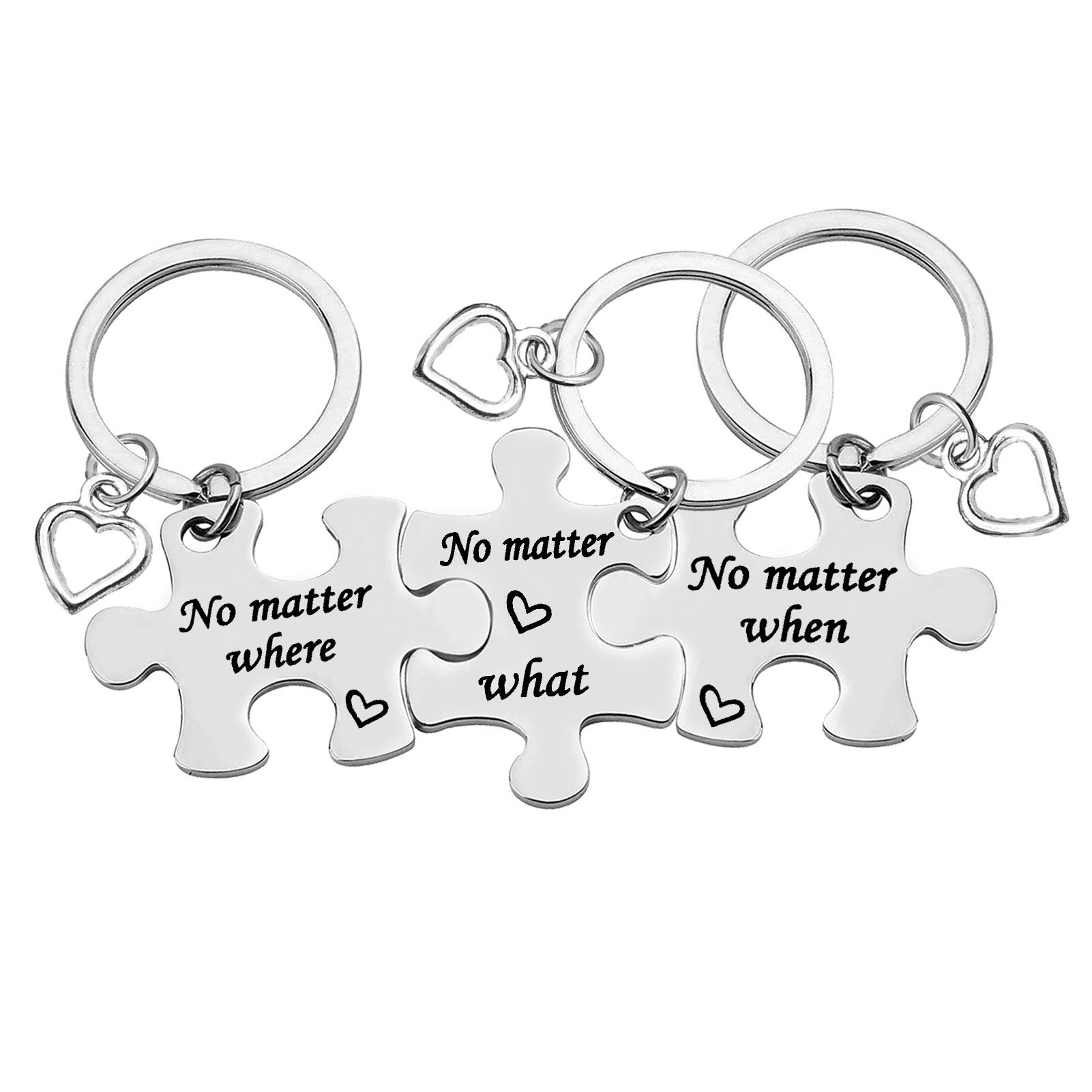 Best Friend Keychain Set - 3 Piece Puzzle Keychains for Sisters, Brothers & Long Distance Relationships - Unique Friendship Gifts for Family, Teens, Birthday & Graduation - Perfect for Couples, BFFs & Special Occasions