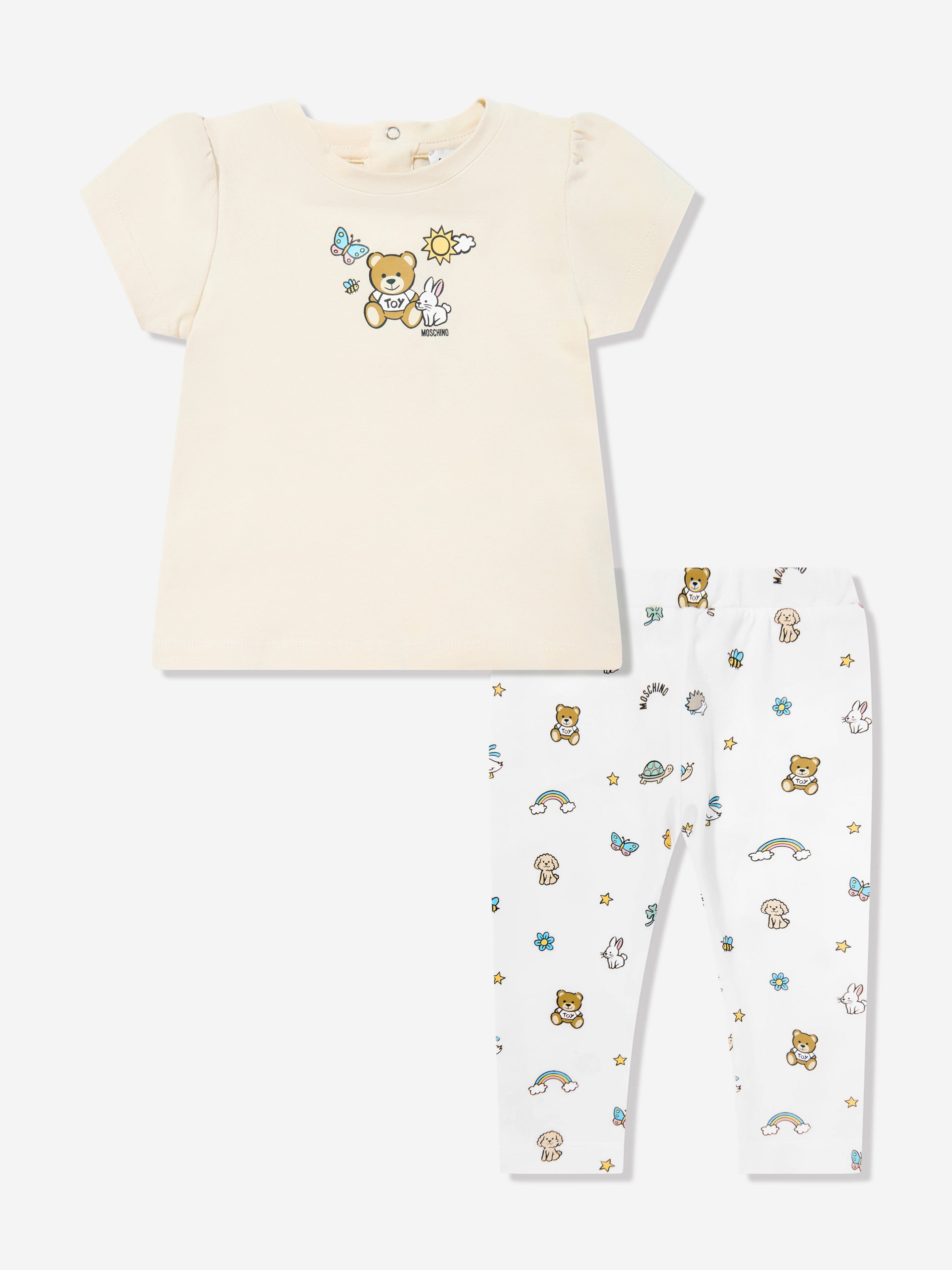 Adorable Baby Girls Teddy Bear Leggings Set - Soft Beige Cotton Outfit for Toddlers | Perfect for Playtime, Photo Shoots & Casual Wear