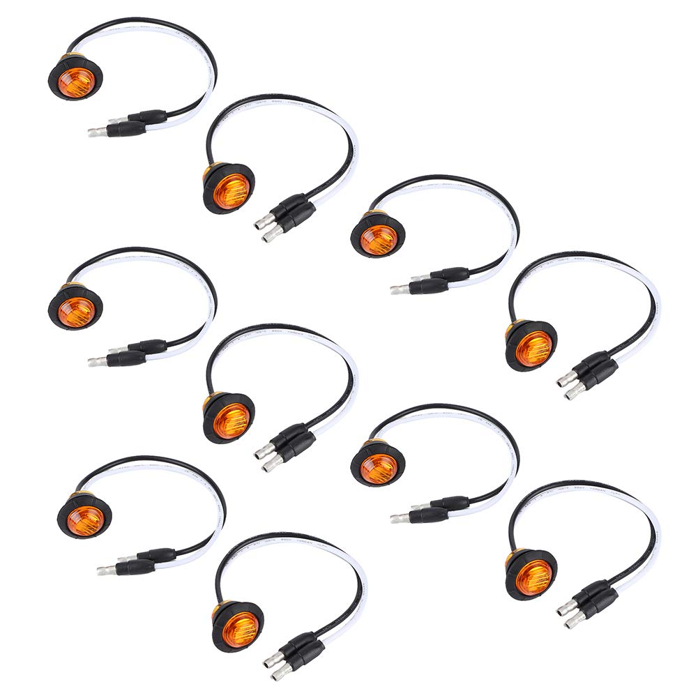 10pcs Amber LED Side Marker Lights 3/4in Clearance Lamps with DC Terminal 12V for Car, Trailer, Truck & Yacht - Waterproof Durable Side Indicator Lights for Safe Night Driving and Vehicle Visibility