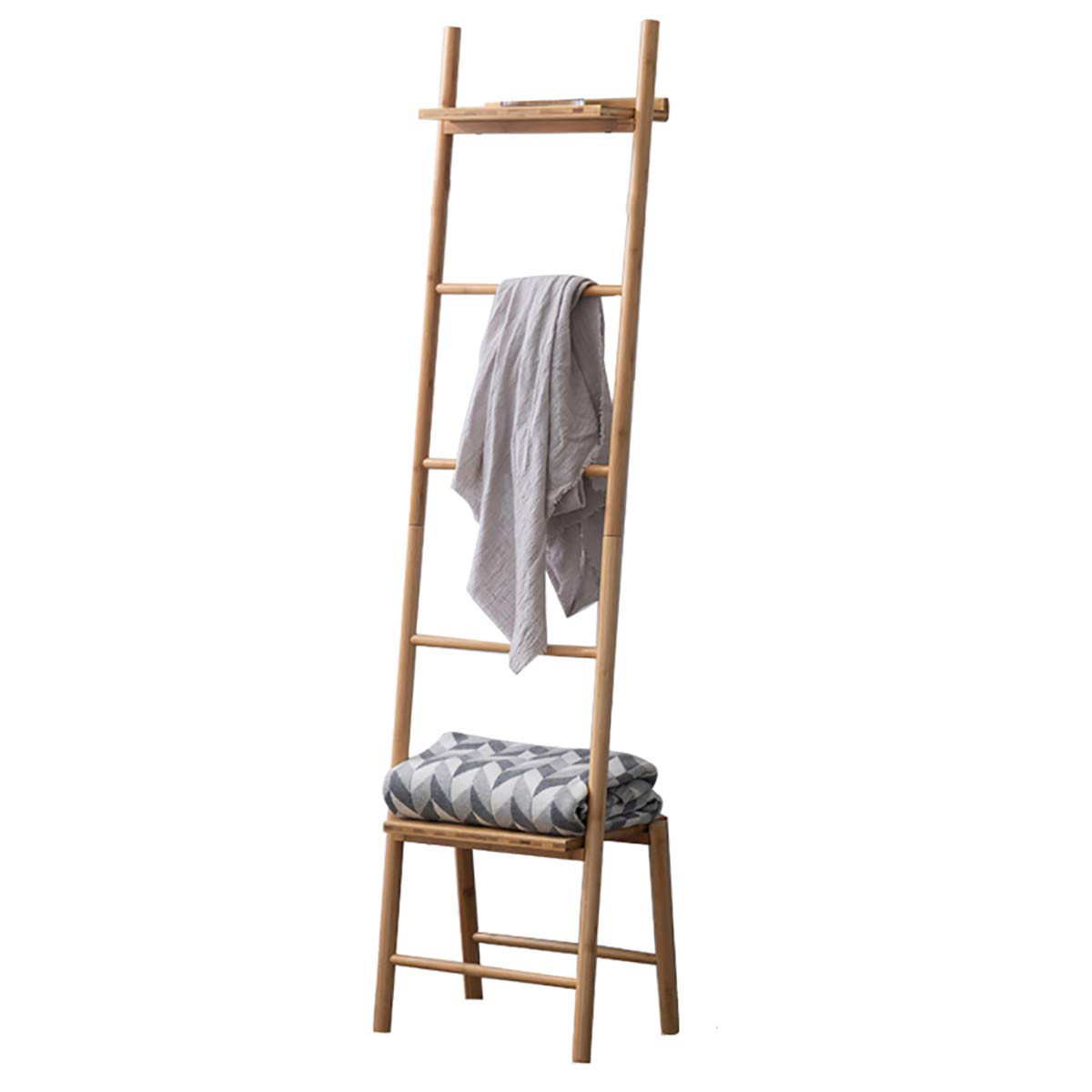 Premium Bamboo Blanket & Towel Ladder Drying Rack with Storage Shelf | Freestanding Bathroom Organizer | Perfect for Laundry Room, Spa, and Beach House Decor
