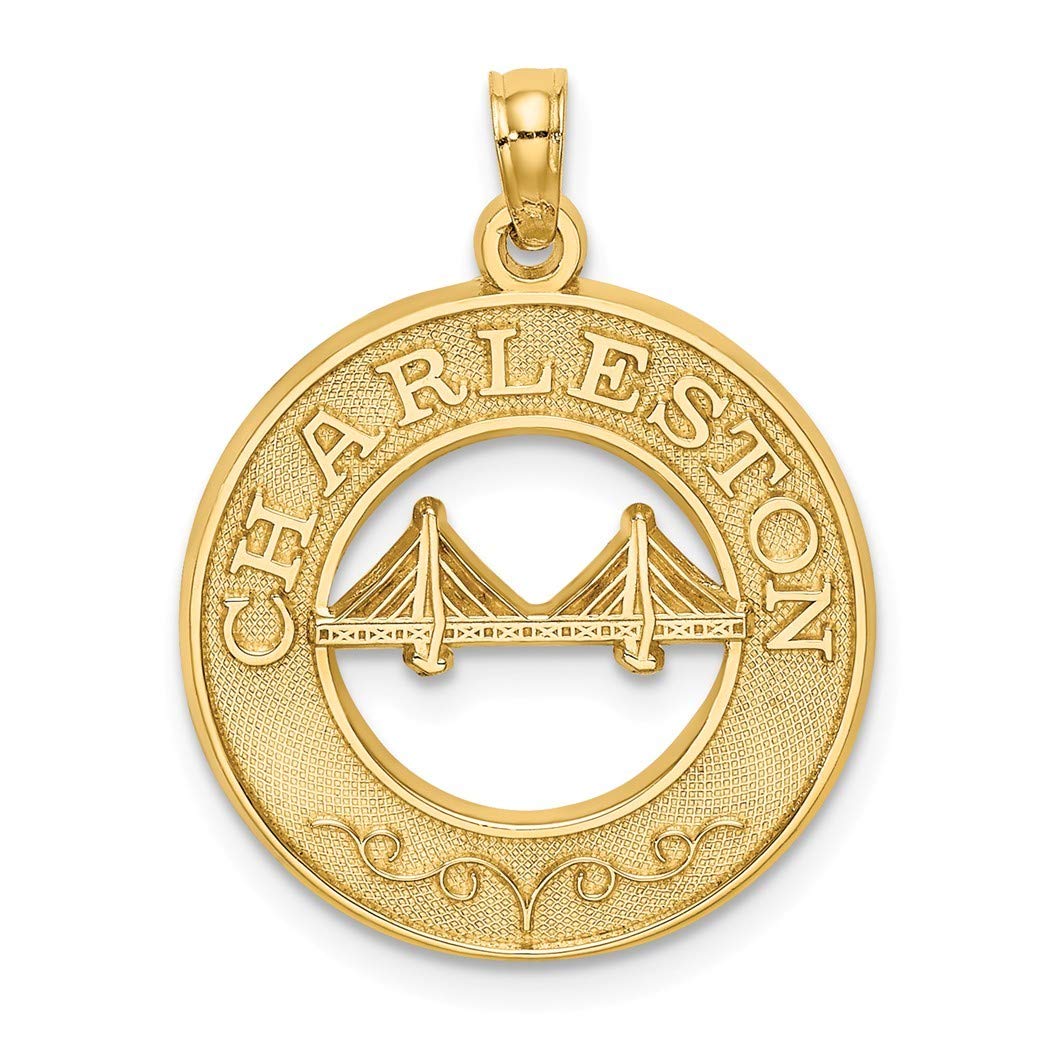 14K Gold Char Pendant Necklace with Round Frame & Bridge Center - Elegant Jewelry Gift for Women, Perfect for Anniversaries, Birthdays & Special Occasions