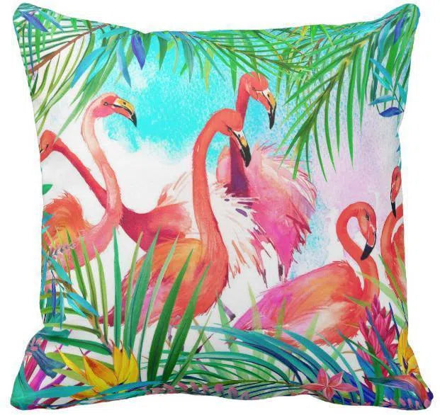 Flamingo Passion Decorative Pillow Cover - Tropical Pink Flamingo Print Cushion Case for Sofa, Bed, Living Room - Perfect for Home Decor, Beach House & Boho Style