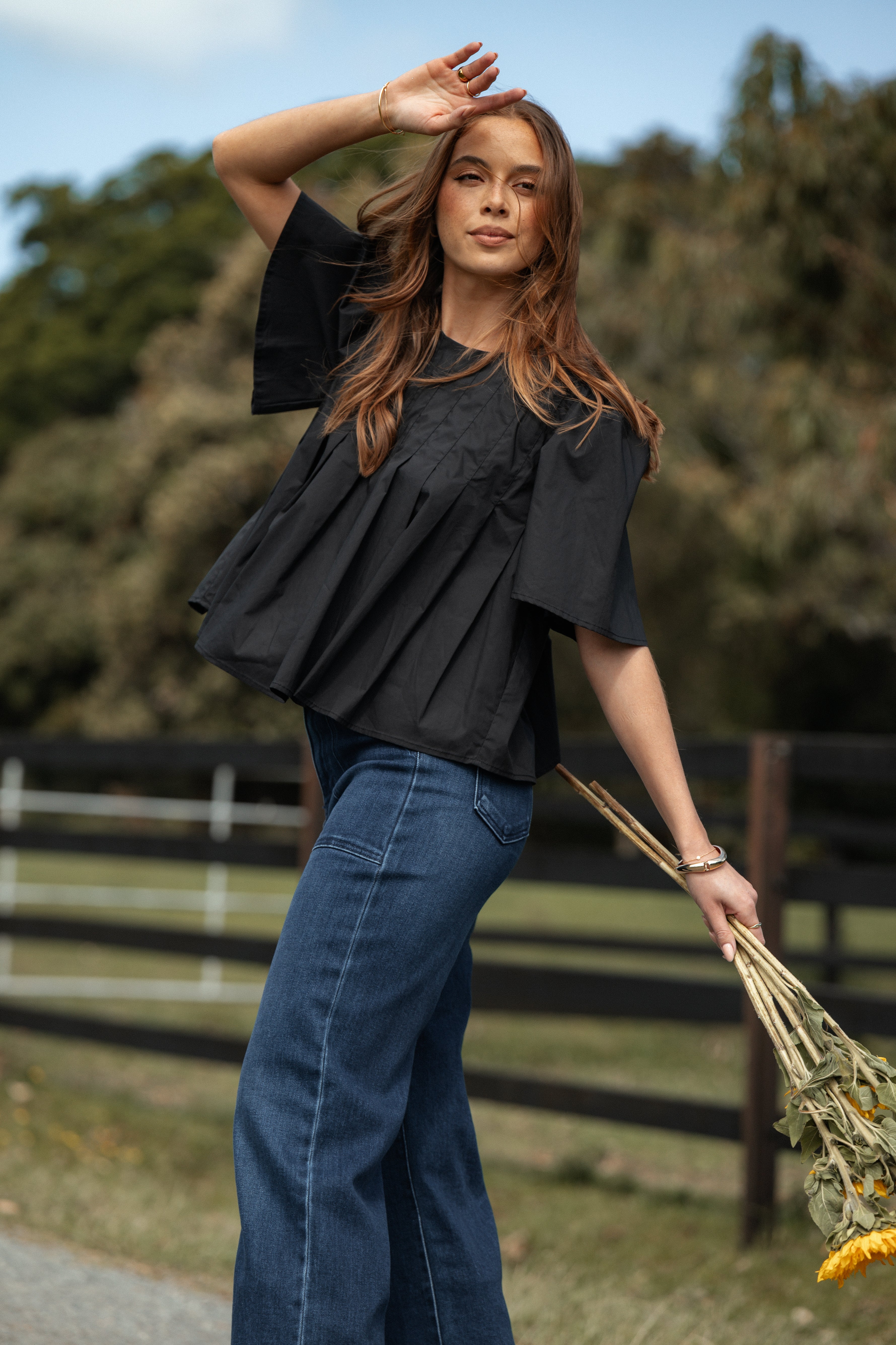 Geneva Pleated Top for Women - Elegant Black Blouse for Work & Evening Outfits | Perfect for Office, Parties & Special Occasions