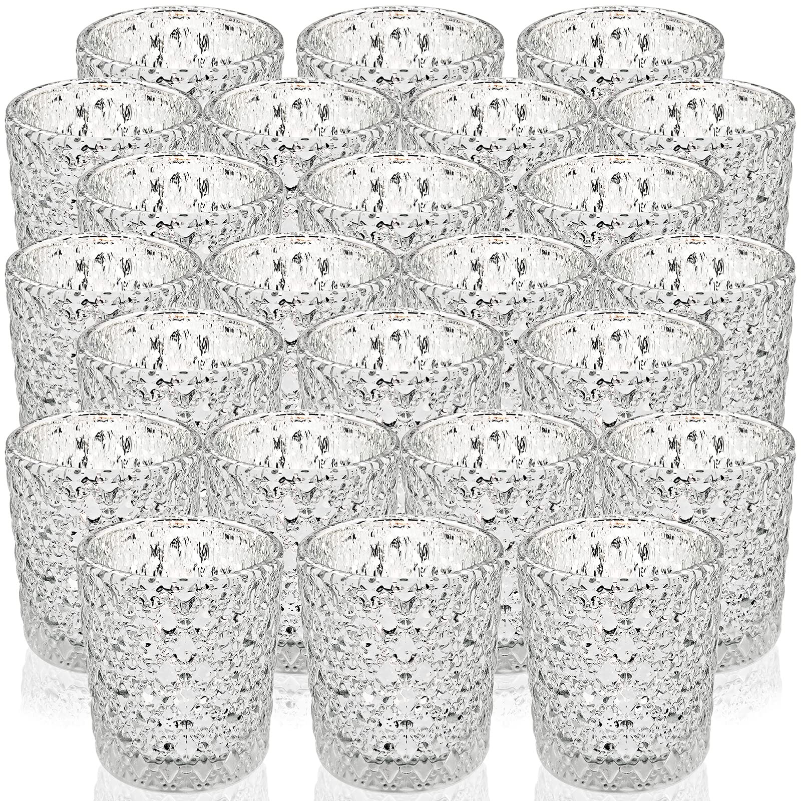24-Pack SHMILMH Silver Tealight Candle Holders - Mercury Glass Votive Cups for Wedding Centerpieces, Christmas Decor & Home Ambiance - Bulk Set for Table Settings, Party Decorations and Romantic Lighting