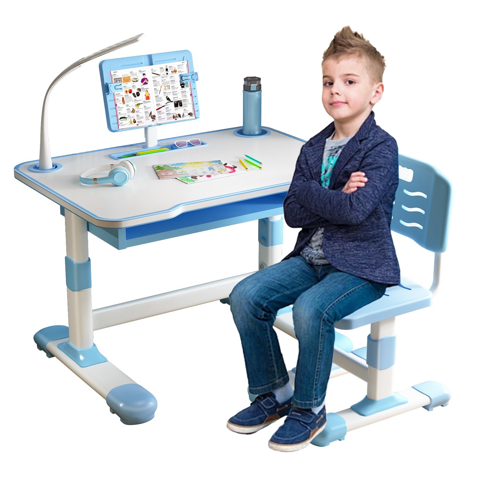 Adjustable Kids Desk and Chair Set with Light - Study & Art for Home School