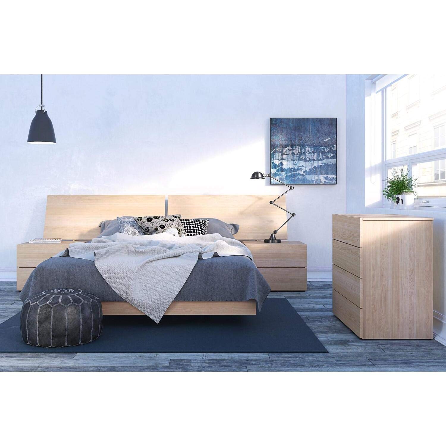 Queen Size Nexera 400801 5-Piece Bedroom Set - Natural Maple Wood Bed Frame, Headboard, Nightstands & Dresser | Modern Bedroom Furniture for Master Suite, Guest Room or Apartment