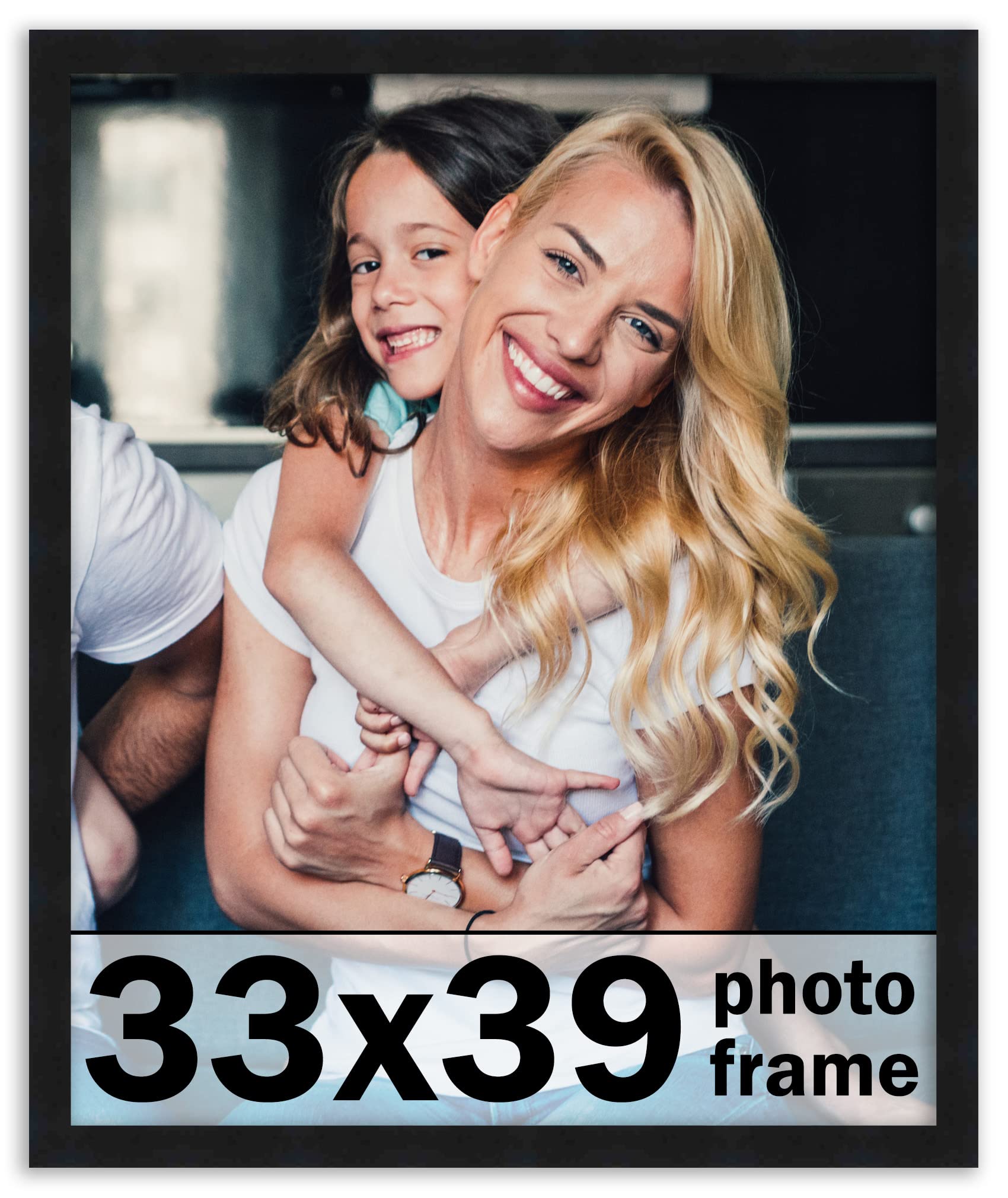 33x39 Black Modern Picture Frame - Shatterproof UV Acrylic Front & Acid-Free Foam Backing - Wood Wall Photo Frame for Family Portraits, Home Decor, Living Room & Office Display (No Mat Included)