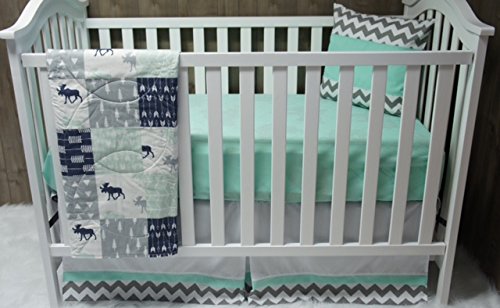 Baby Boy & Girl Chevron Crib Bedding Set - Woodland Moose Nursery Decor for Cozy & Stylish Nursery Room | Perfect for Newborns & Toddlers