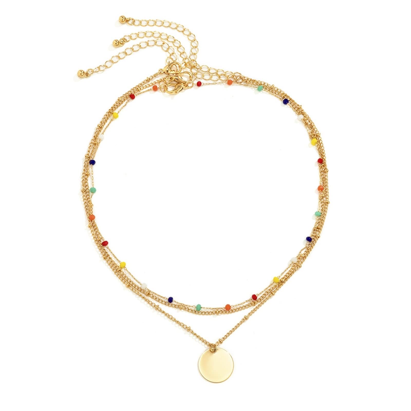 Hoisy Women's Layered Crystal Pendant Necklaces for Teen Girls, Colorful Sequins Jewelry for Casual Wear and Special Occasions