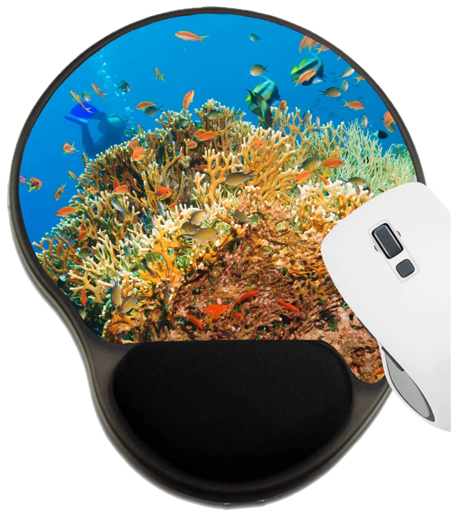 MSD Ergonomic Mouse Pad with Wrist Support - Tropical Anthias Fish & Coral Reef Design for Comfortable Computer Use - Perfect for Office, Gaming & Home Workspace Setup