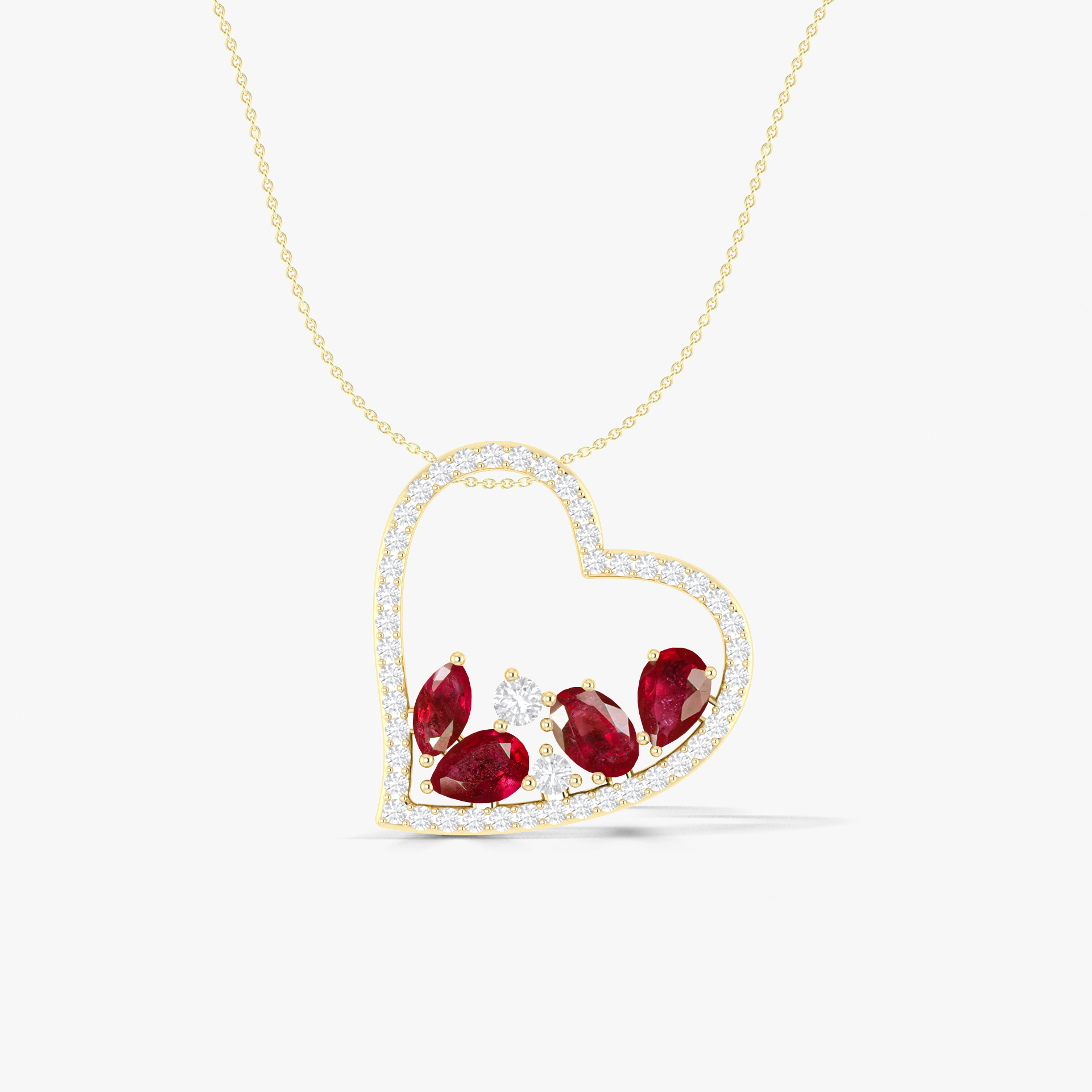 Natural Ruby 4 Stone Heart Pendant Necklace for Women - Elegant 14K Gold Chain Jewelry Gift for Valentine's Day, Anniversary & Special Occasions