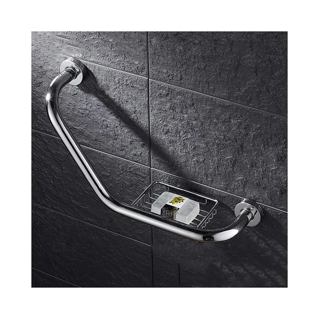 Stainless Steel Curved Shower Grab Bar - Bathroom Safety Handrail with Built-in Soap Dish | Wall Mounted Support for Elderly & Disabled | Non-Slip Bathroom Handle (Right Side Soap Dish) | Perfect for Wet Rooms, Showers & Bathtub Safety