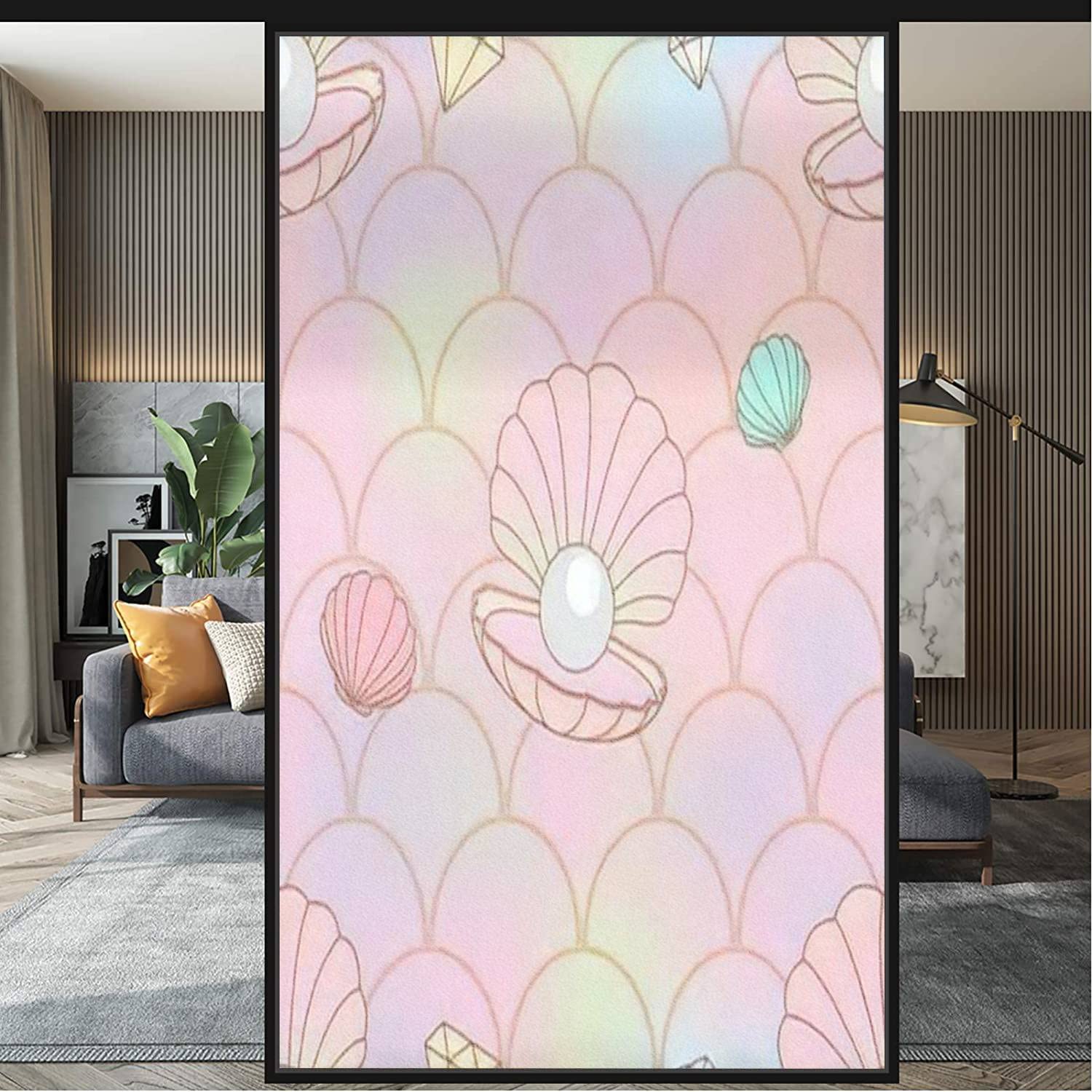 Pastel Pearl Privacy Window Film - Self-Adhesive UV Protection Decorative Sticker for Sliding Doors, Office & Bathroom - 35.4