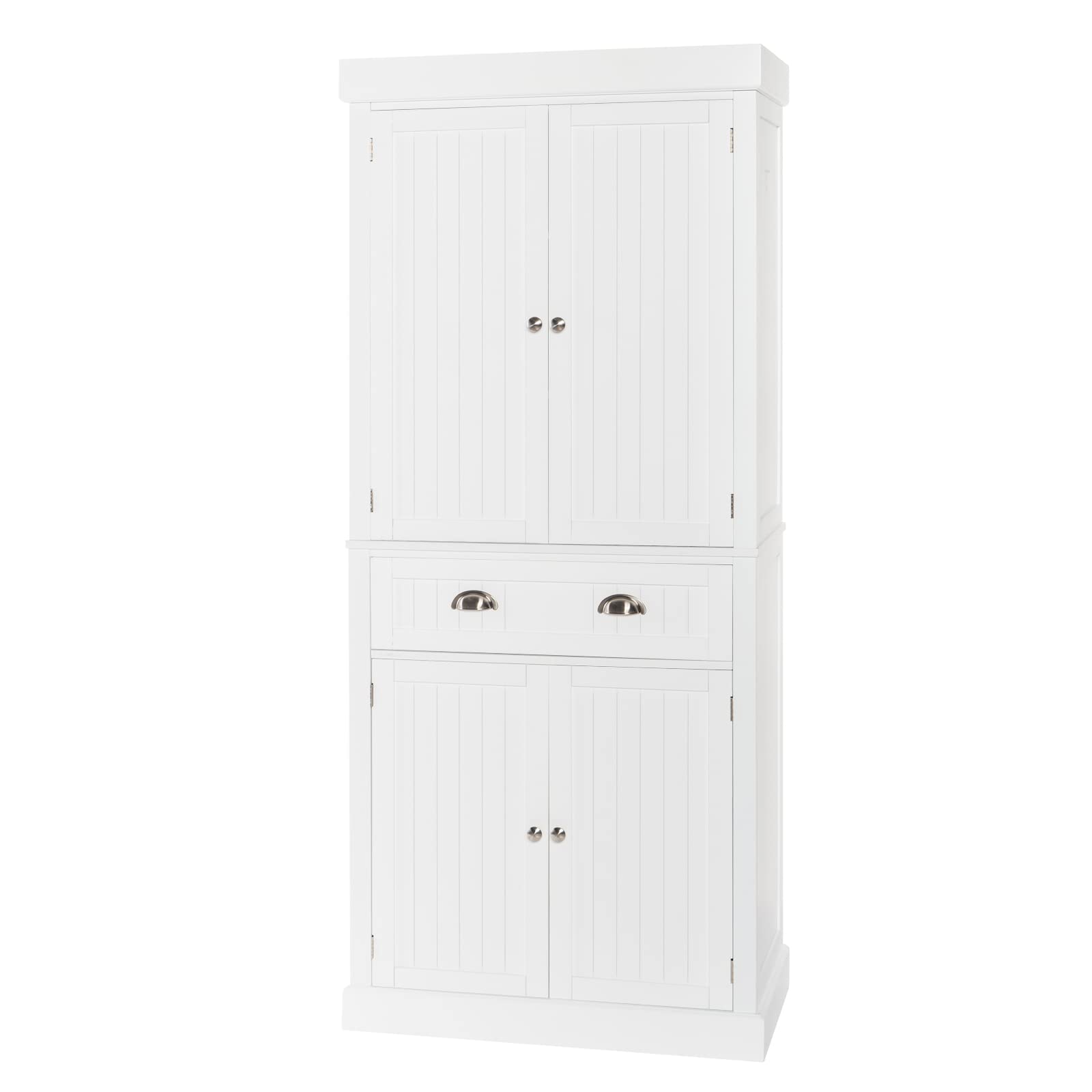 White Tall Kitchen Pantry Cabinet with Double Doors & Adjustable Shelves - Karl Home Storage Organizer for Spices, Food, and Cookware - Perfect for Small Kitchens, Pantries, and Dining Rooms