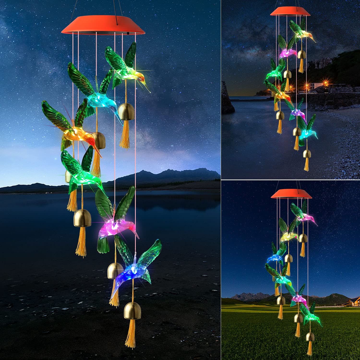 Solar Hummingbird Wind Chimes with Bells - Outdoor/Indoor Garden Decor, Birthday Gifts for Mom, Women & Grandma - Perfect for Patio, Yard & Home Decoration