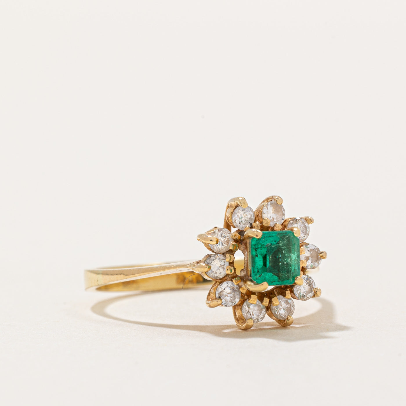 Emerald & Diamond Halo Engagement Ring 0.25ct Center Stone 0.20ctw Total Weight Size 6.75 - Perfect for Wedding, Proposal & Anniversary Gifts