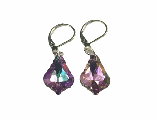 Sterling Silver Austrian Crystal Earrings - Handmade Dangle Earrings with Iridescent Purple Crystals - Elegant Gift Box Included - Perfect Birthday Gift for Women, Mother's Day Present - Ideal for Weddings, Parties & Special Occasions