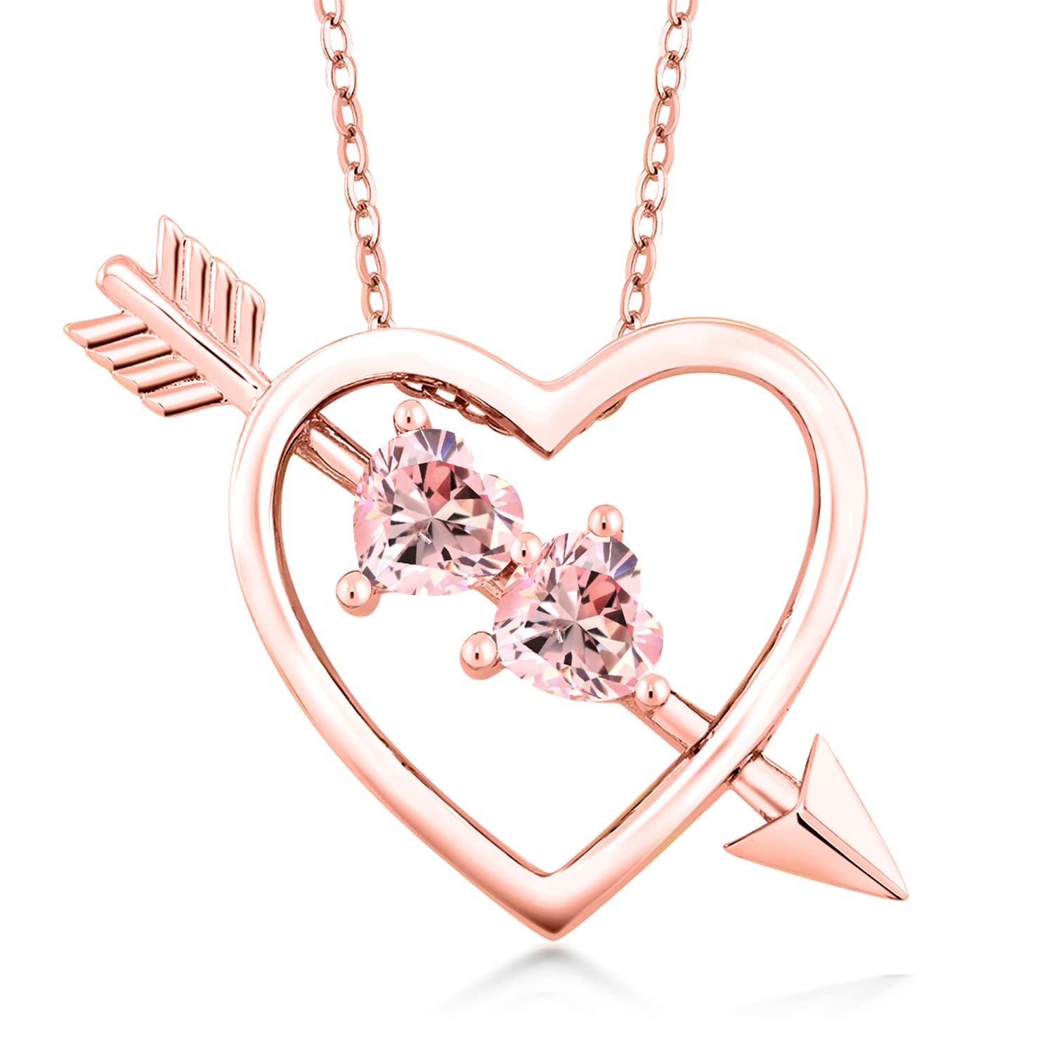 Gem Stone King 18K Rose Gold Plated Silver Pendant Necklace with 5mm Morganite & Peach Zirconia - Elegant Jewelry Gift for Women, Perfect for Weddings, Anniversaries & Special Occasions