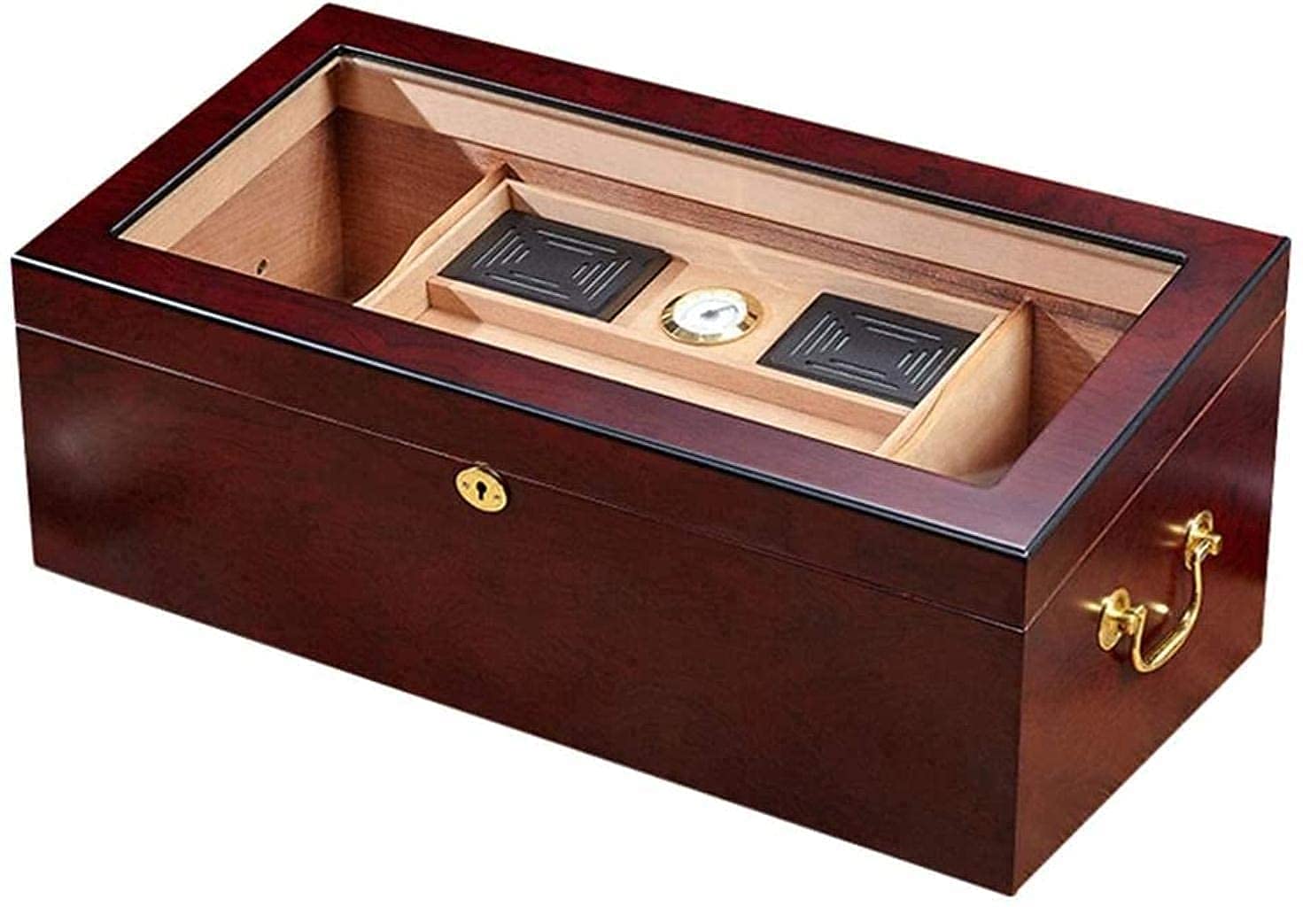 Premium FMOGG Cigar Humidor Case - Handcrafted Spanish Cedar Cigar Storage Box with Removable Tray Divider & Glass Top Display - Ideal for Cigar Aficionados, Home Bars, and Luxury Gifts (50-100 Cigar Capacity)