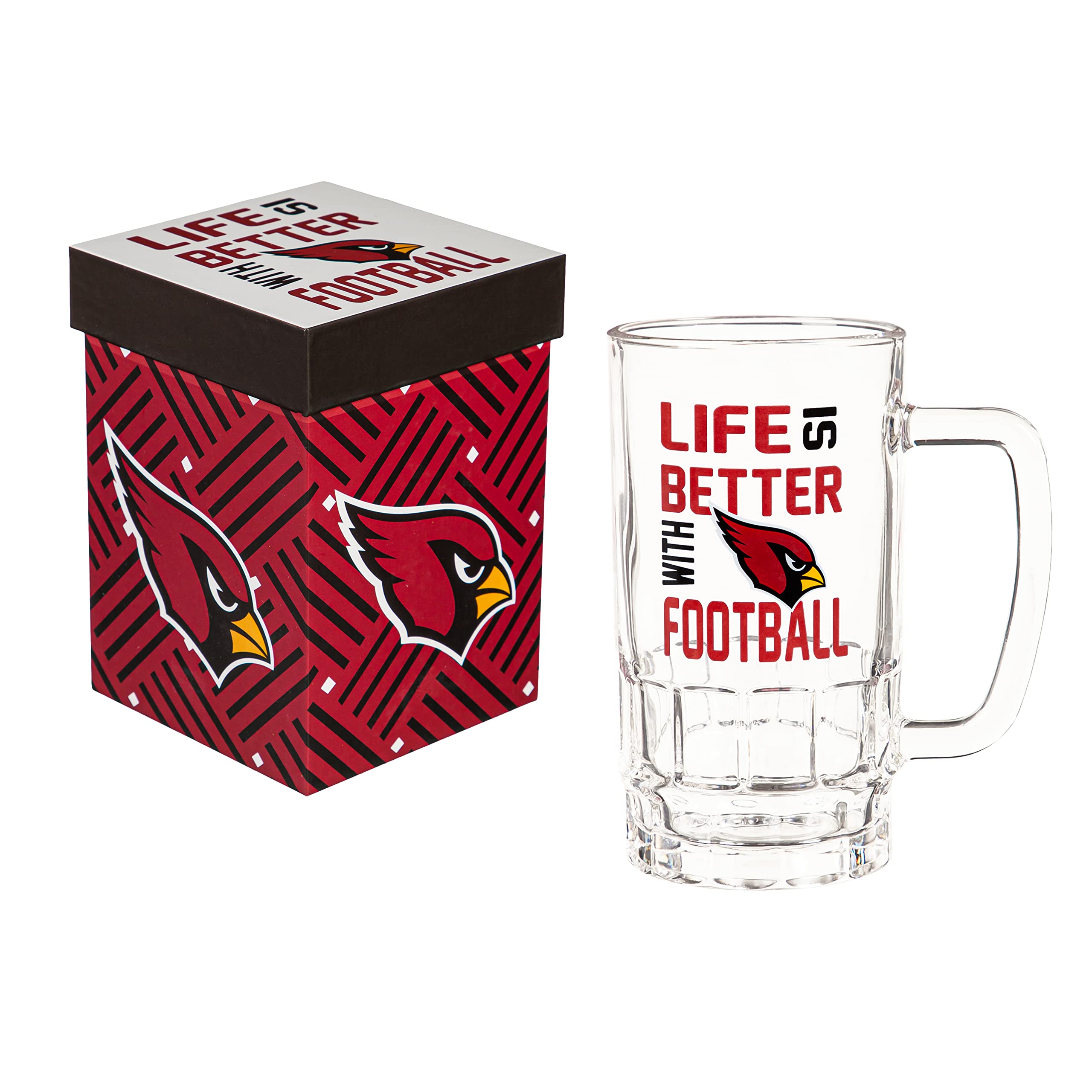 Arizona Cardinals Team Sports America Glass Tankard Cup with Gift Box - Perfect for Football Parties, Tailgating & Sports Fan Gifts