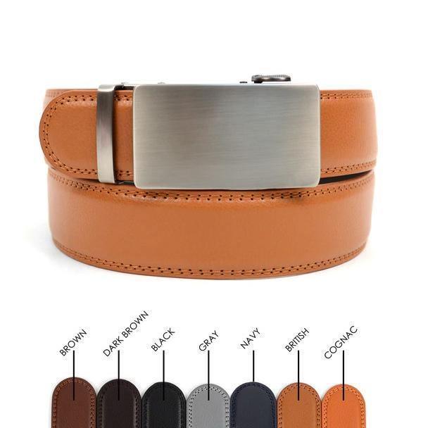 Men's Genuine Leather Ratchet Belt with Auto Lock Buckle - Adjustable & Stylish for Casual, Business & Formal Wear