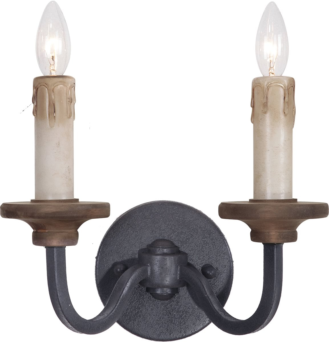 12W Ashwood 2 Light Wall Sconce - Textured Black/Whiskey Barrel Finish - Vintage Industrial Lighting for Living Room, Bedroom, or Hallway