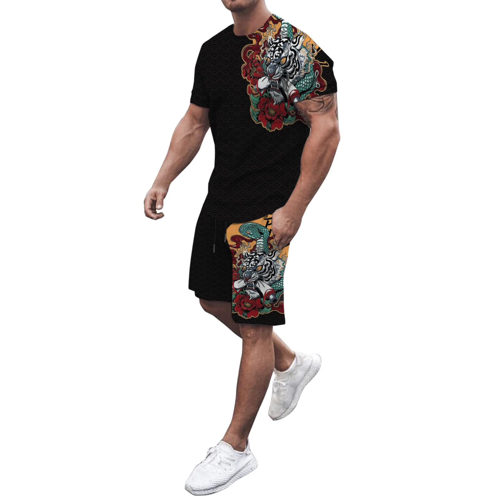 AMTF Men's 2022 Casual 2-Piece Sweatsuit Set - Loose Fit Crewneck T-Shirt & Joggers, Comfortable Activewear & Tracksuit for Gym, Lounge & Everyday Wear