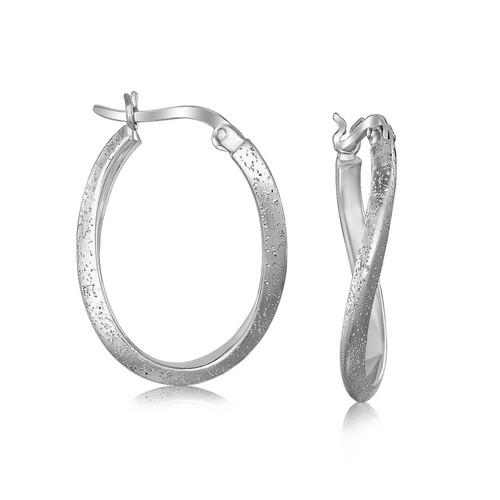 Stylish Sterling Silver Rhodium Plated Twist Oval Hoop Earrings with Unique Texture - Perfect for Everyday Wear, Parties & Special Occasions