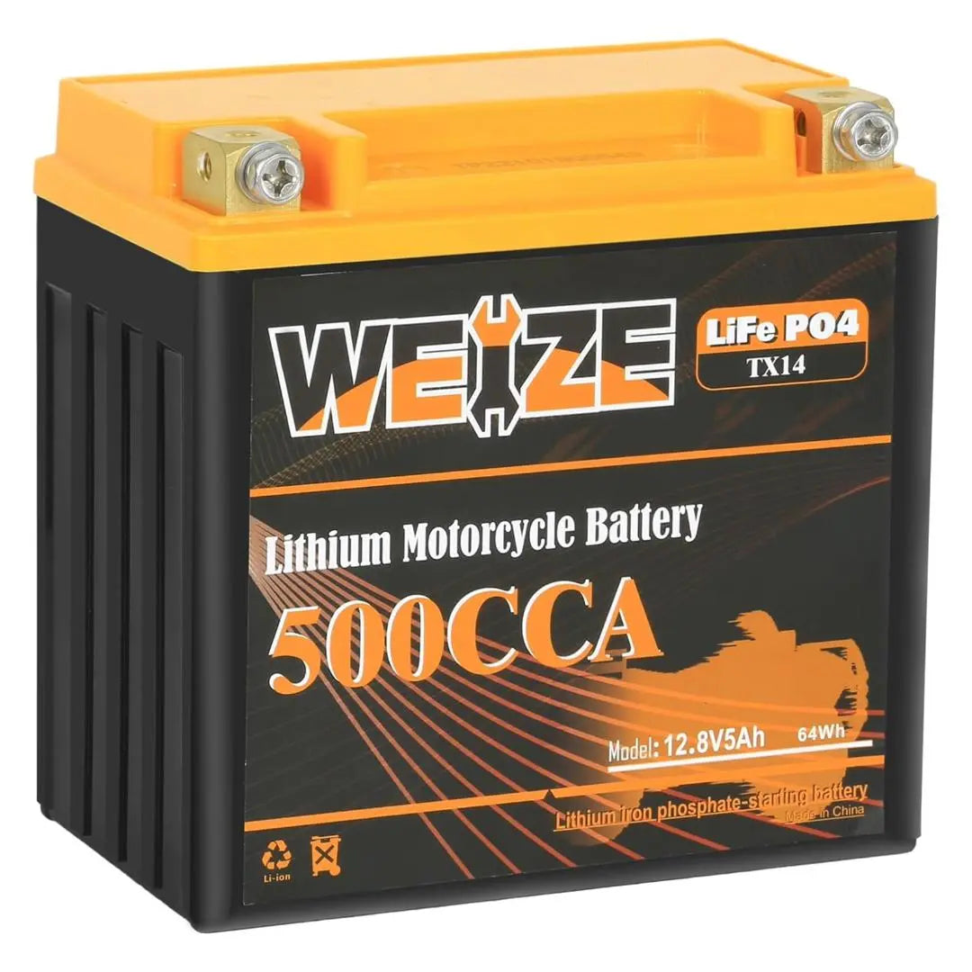 WEIZE 12V 5AH Lithium Group 14 LiFePO4 Motorcycle Battery - 500CCA High Performance, Lightweight & Long Lasting - Perfect for Harley, Honda, Yamaha & Other Motorcycles, ATVs, Scooters & Powersports Vehicles