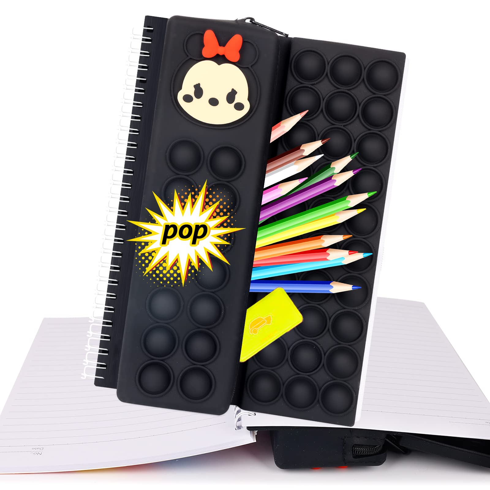 Rainbow Silicone Popper Bubble Push Fidget Notebook with Pencil Case for Kids - A5 40 Sheet Stress Relief Notebook for Girls & Boys - Perfect for School, Travel, and Anxiety Relief