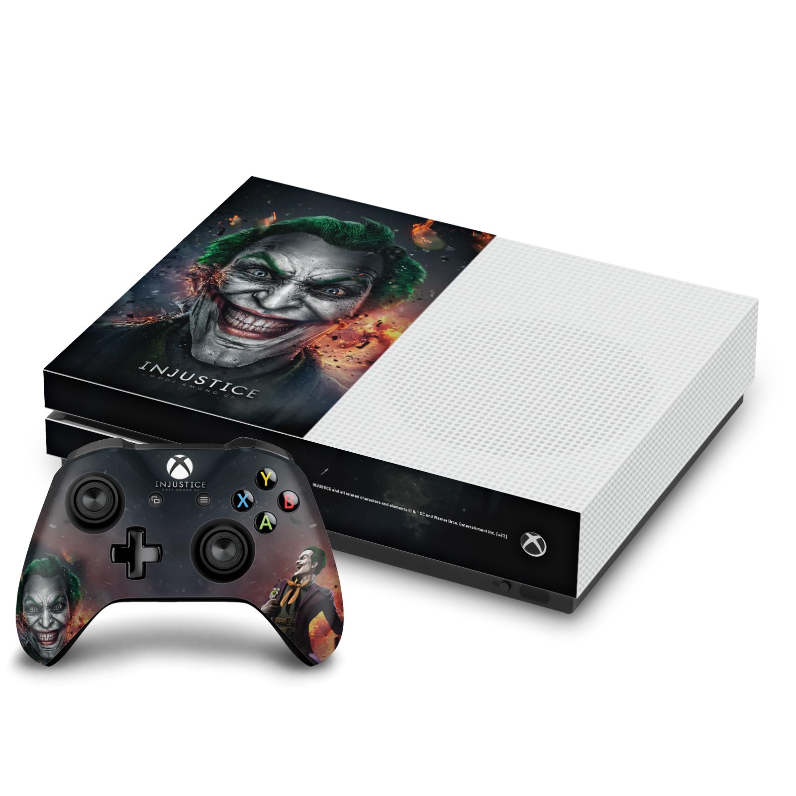 Official Licensed Injustice Gods Among Us Joker Art Vinyl Skin Sticker - Compatible with Xbox One S Console & Controller Bundle - Gaming Accessories for Enhanced Protection & Style
