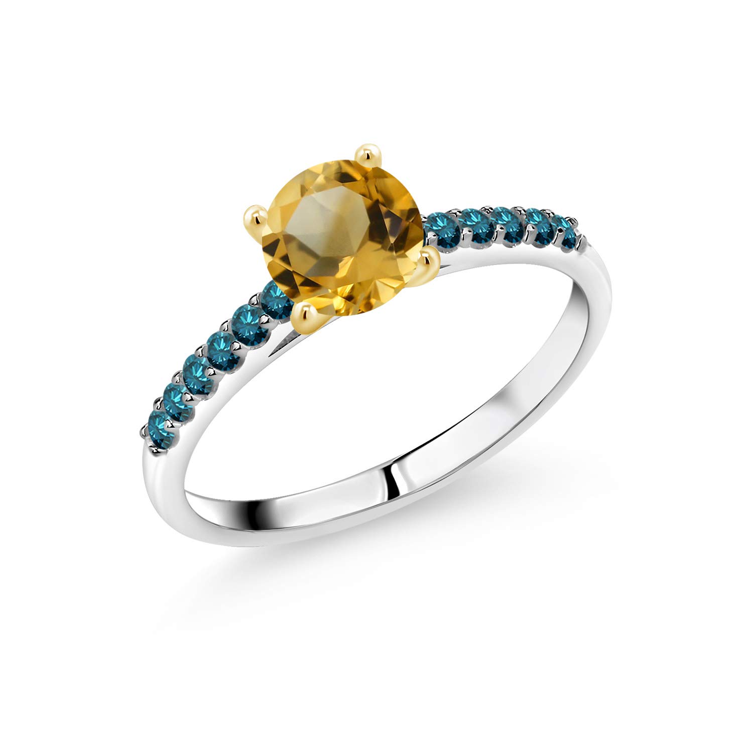 1.00 Ct Yellow Citrine & Blue Diamond Ring in 925 Silver - Elegant Jewelry for Weddings & Parties