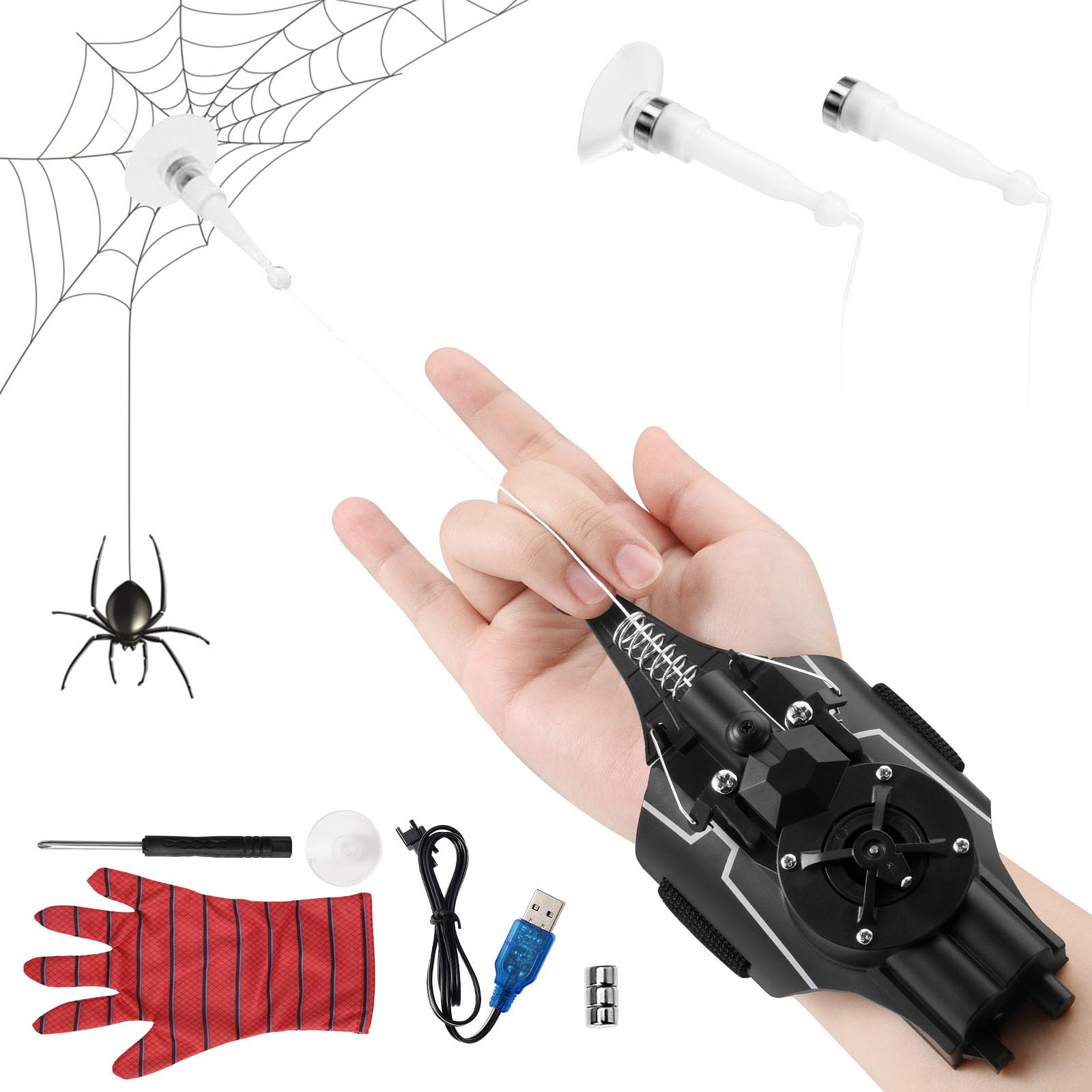 Spider Man Web Shooter Launcher - Black Electric Web Shooter Toy for Kids, Spiderman Cosplay Accessory & Halloween Decor | Perfect for Role Play, Birthday Gifts & Superhero Parties
