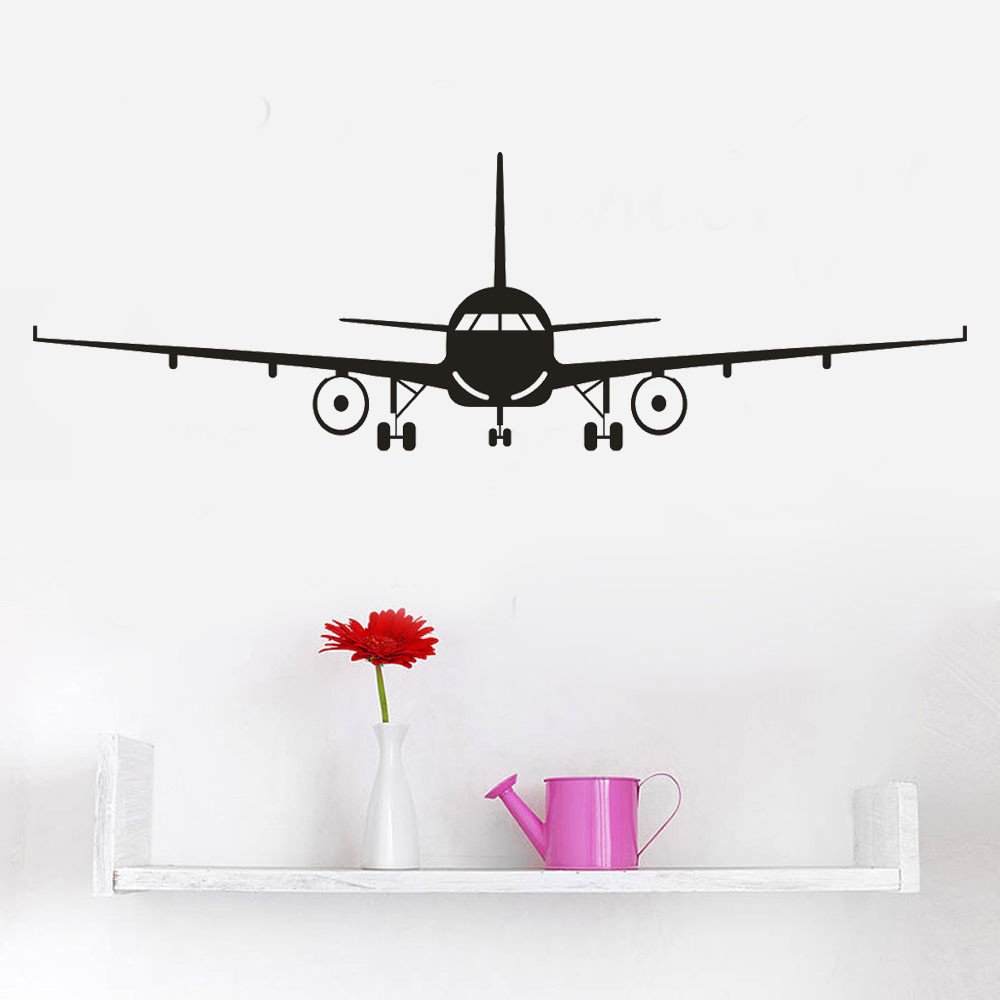 Removable Aircraft Vinyl Wall Decals - Black Bathroom & Bedroom Decor Stickers for Home, Room & Door | Perfect for Boys' Rooms, Man Caves & Aviation Themed Spaces