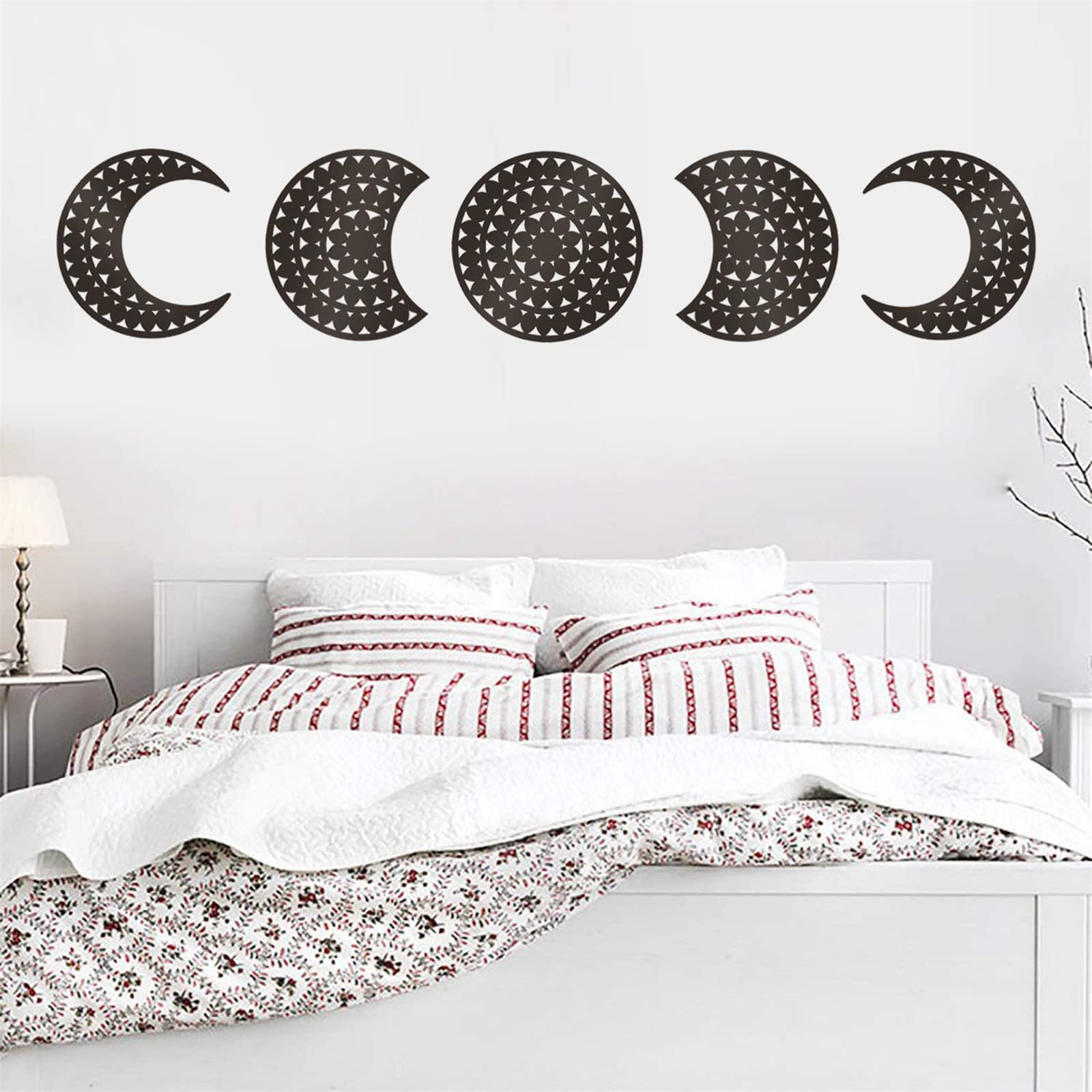 QIAGA Moon Phase Boho Wall Decor Set - 5PCS Wooden Nordic Bohemian Style Wall Art for Living Room, Bedroom & Home Office - Perfect for Meditation Spaces & Spiritual Home Decor (Black)