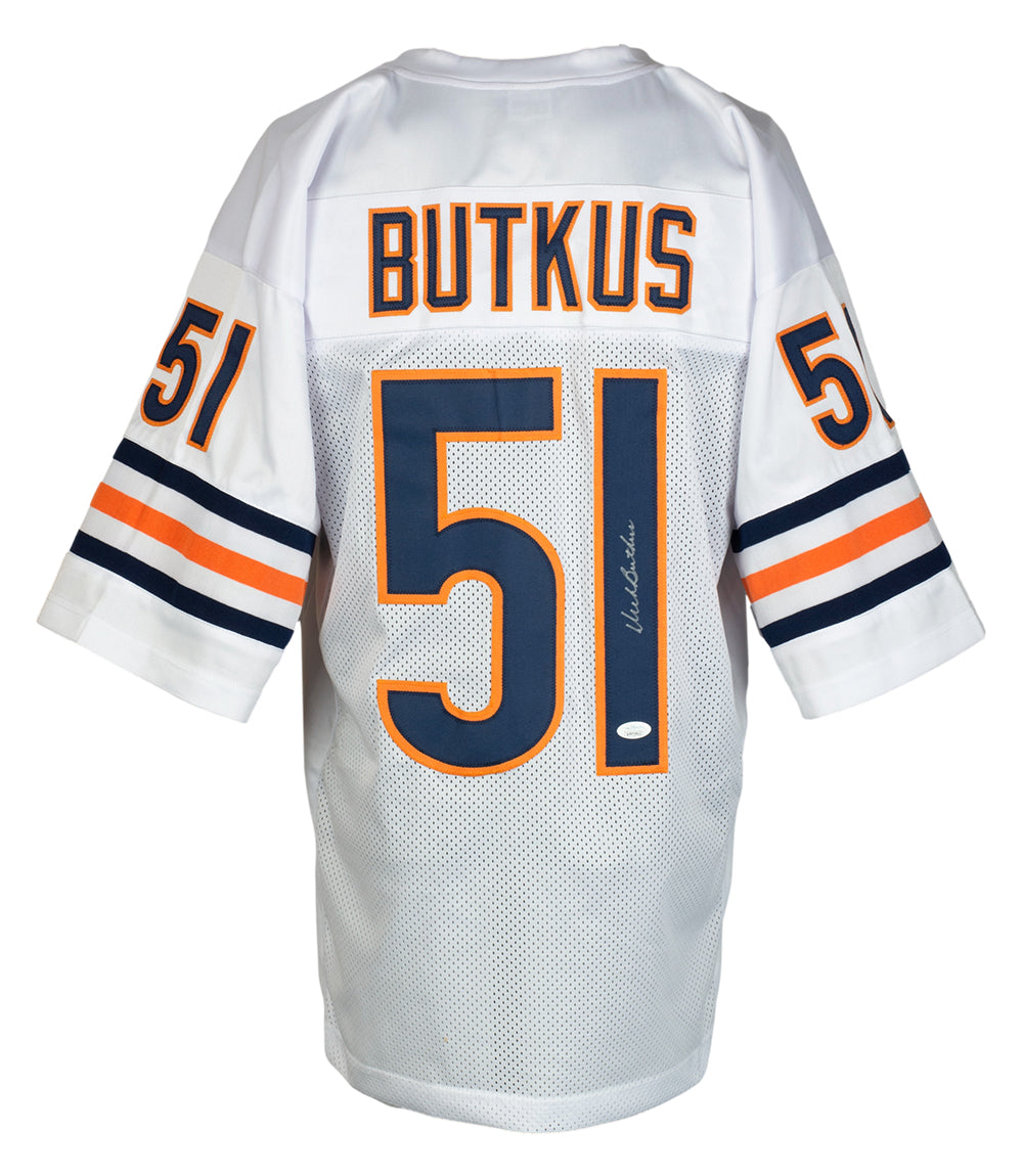 Dick Butkus Autographed White Pro Style Football Jersey - JSA Certified - Perfect for Collectors, Fans, and Sports Memorabilia Displays