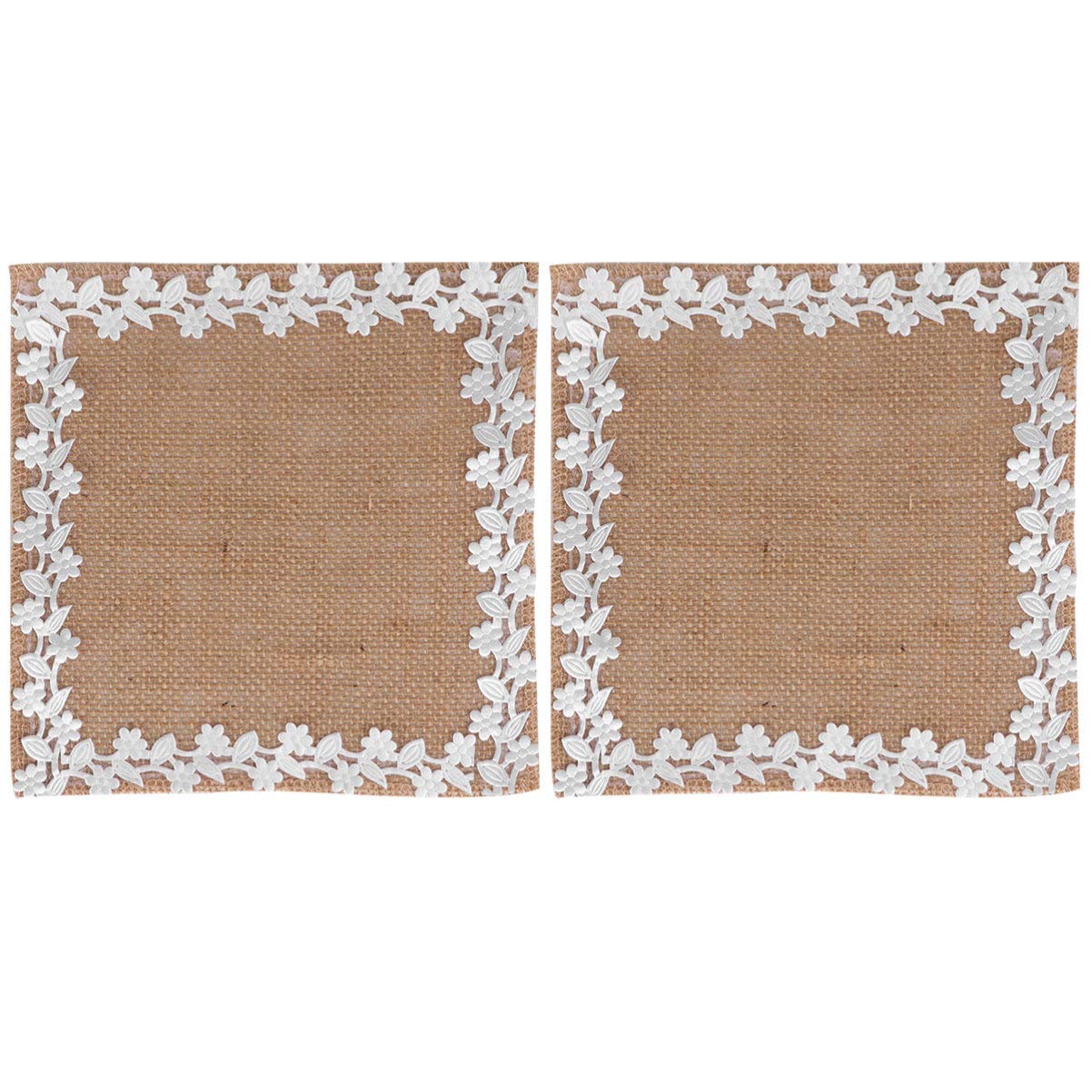 PRETYZOOM Natural Jute Table Placemats Set of 2 - Elegant Burlap Fabric with Decorative Lace Trim for Wedding, Bridal Shower, Baby Shower & Dinner Party Decorations - Perfect for Rustic, Farmhouse & Boho Chic Dining Table Settings