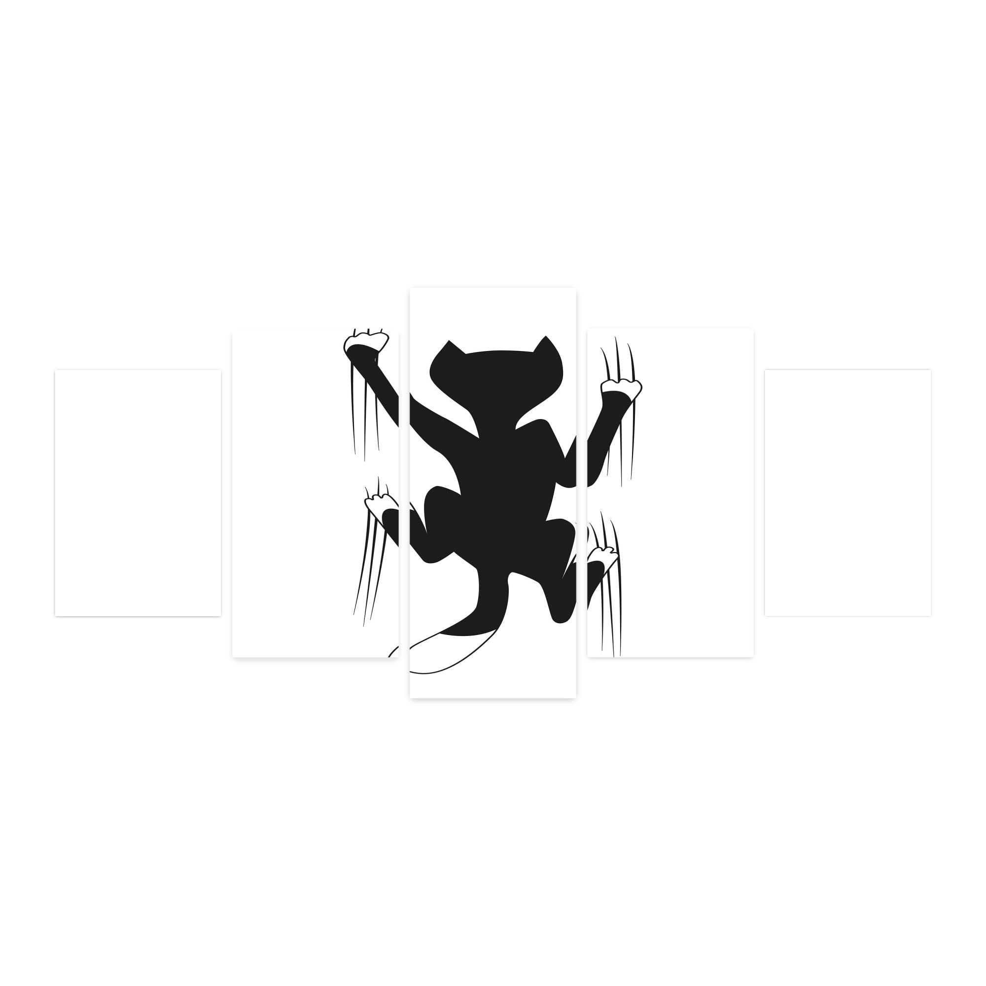 Ambesonne Modern 5-Panel Acrylic Glass Wall Art - Cat Scratching Wall Animal Humor Illustration, Fun Kitty Pet Decor for Living Room, Bedroom, Dorm - 60