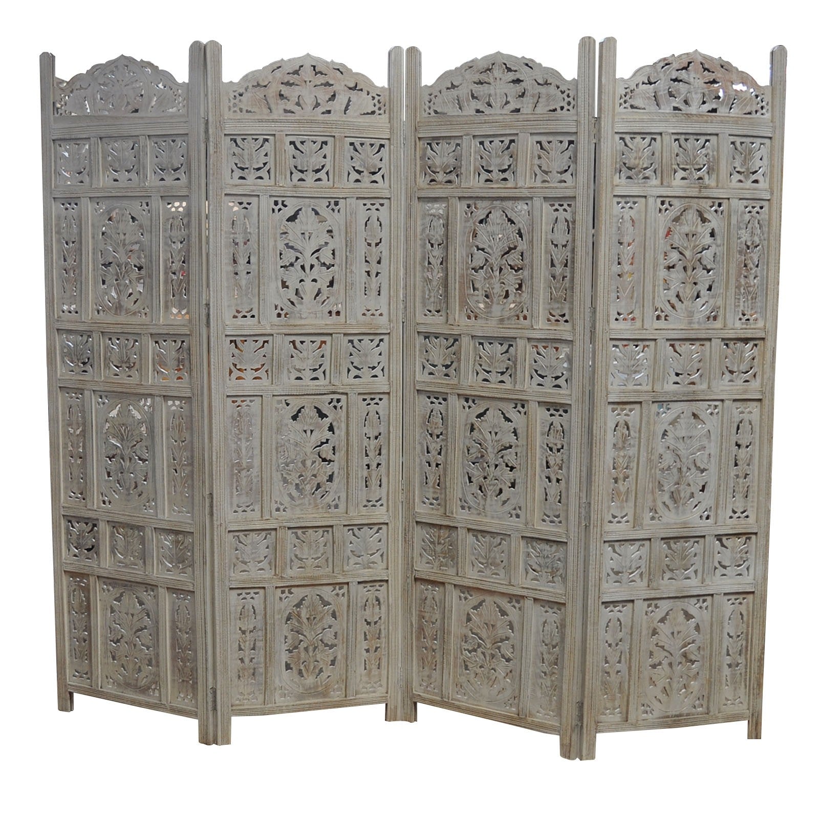 Handcrafted Dynasty Carved Wooden Room Divider Screen - Natural Teak Finish for Home Decor & Office Privacy Partition | Perfect for Living Rooms, Bedrooms, and Asian-Themed Interiors